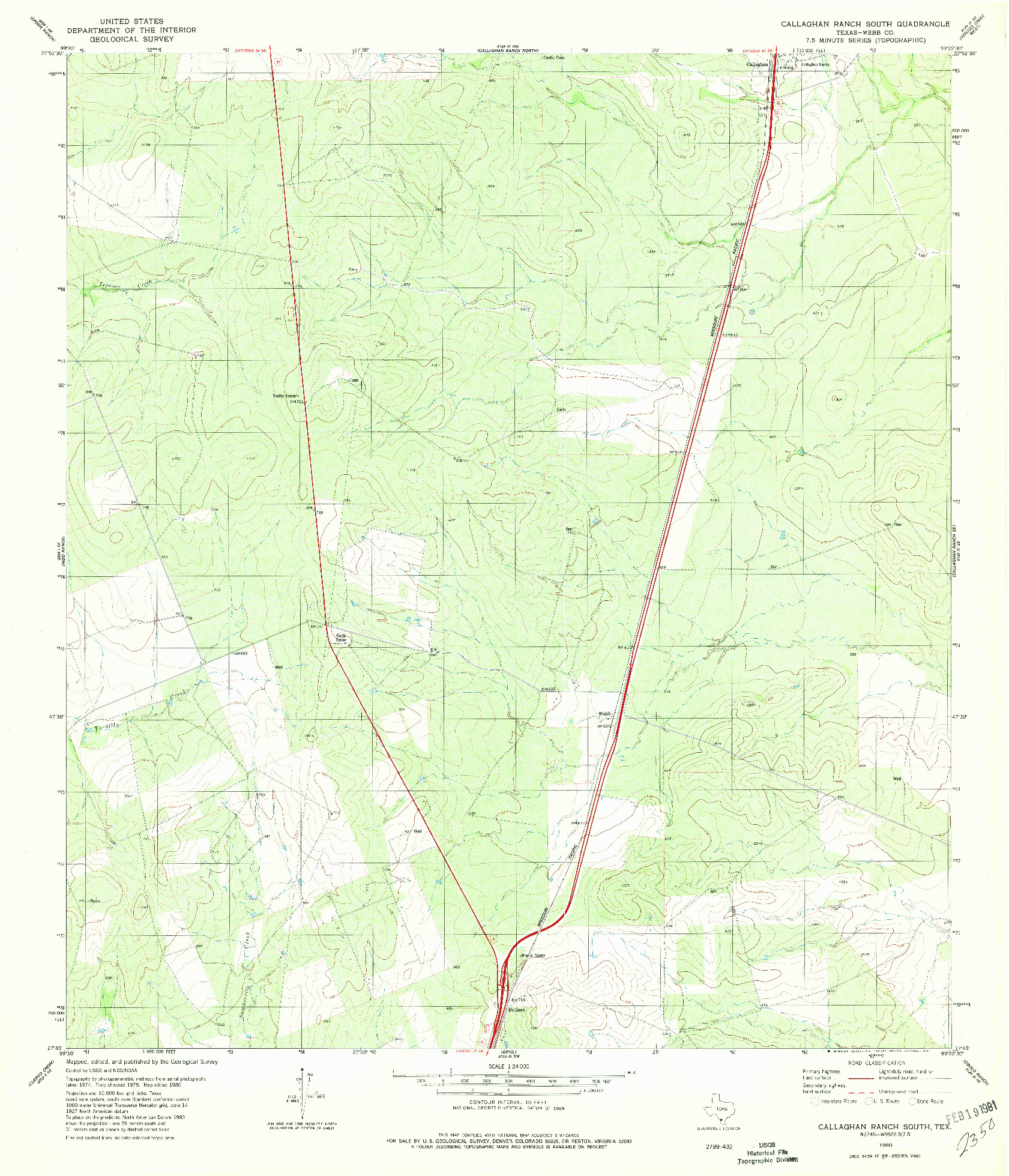 USGS 1:24000-SCALE QUADRANGLE FOR CALLAGHAN RANCH SOUTH, TX 1980
