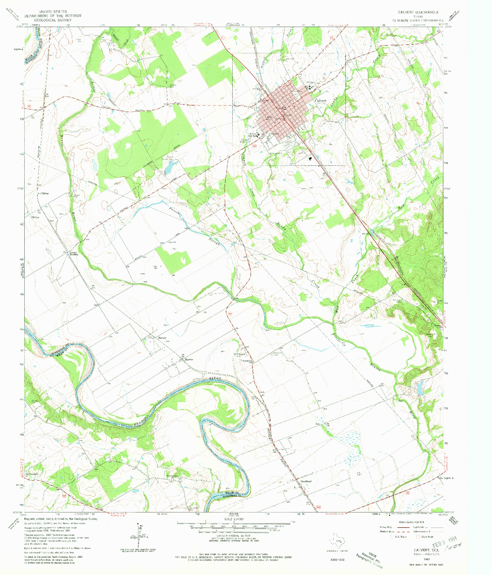 USGS 1:24000-SCALE QUADRANGLE FOR CALVERT, TX 1962