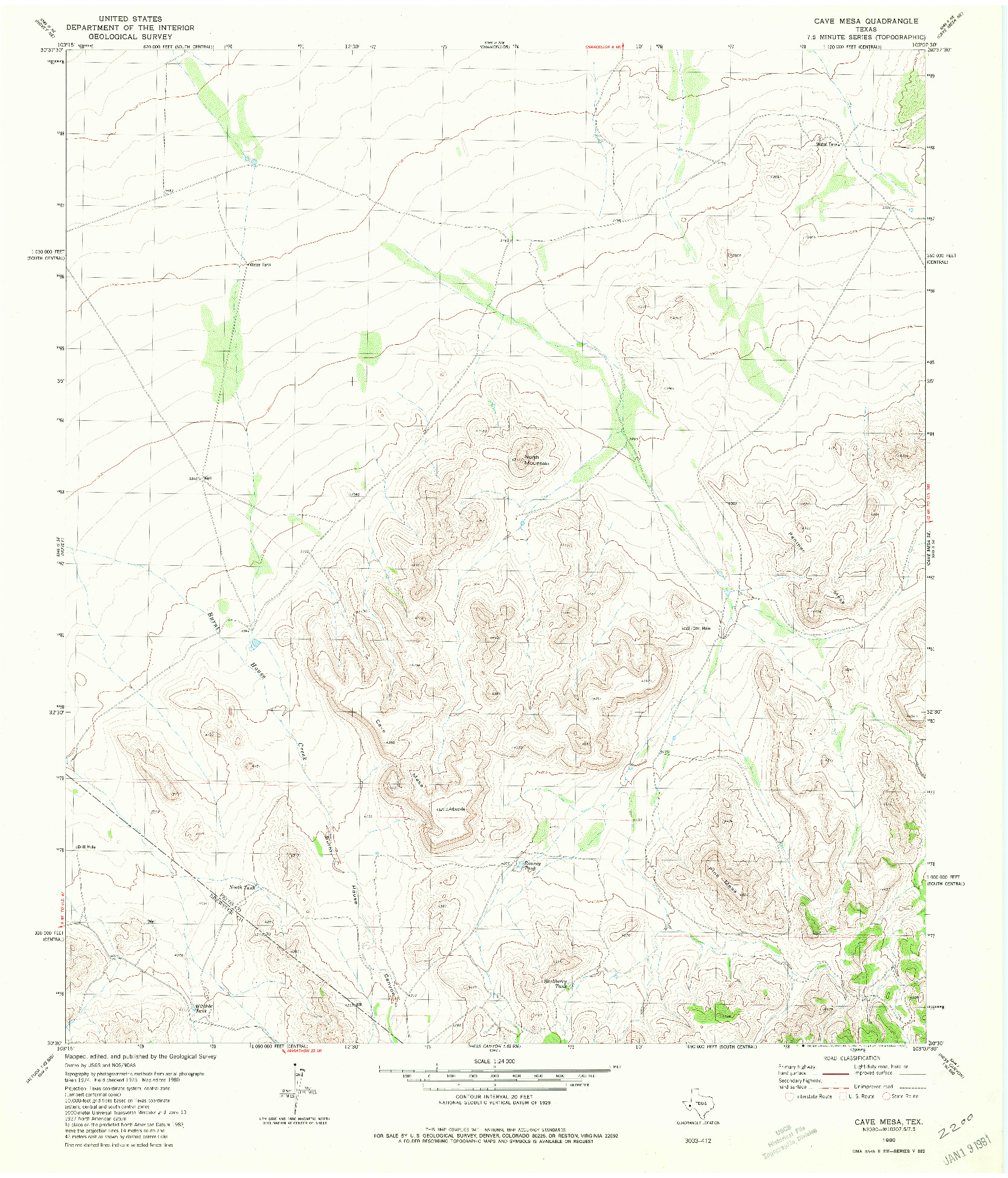 USGS 1:24000-SCALE QUADRANGLE FOR CAVE MESA, TX 1980