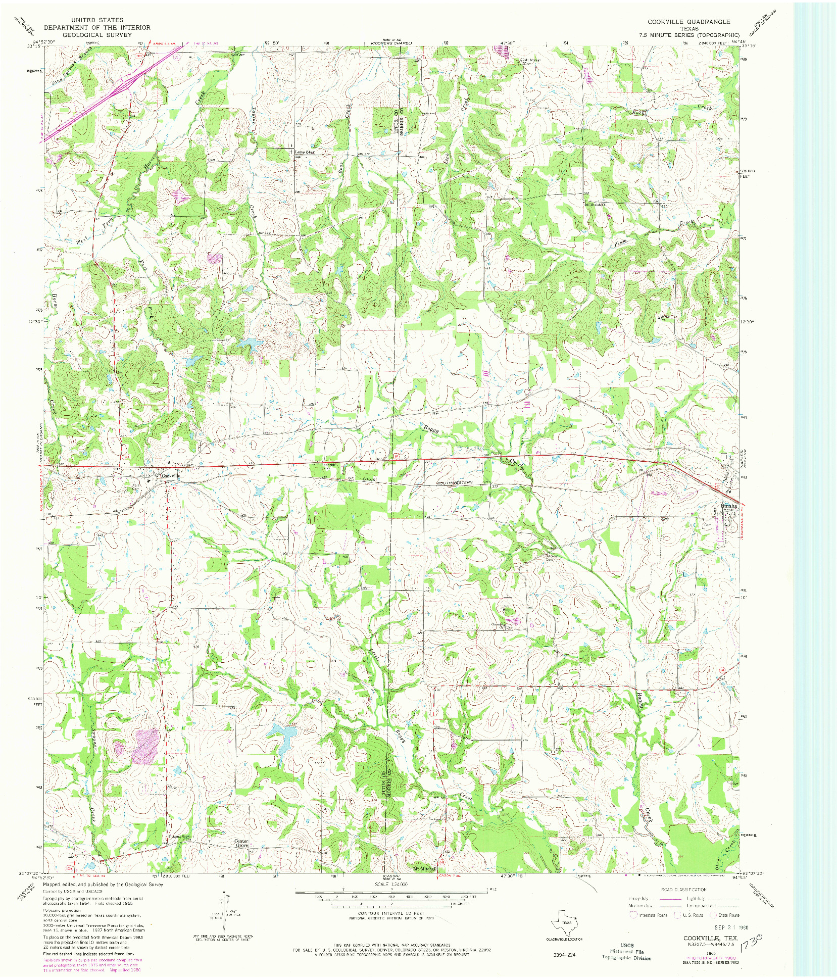 USGS 1:24000-SCALE QUADRANGLE FOR COOKVILLE, TX 1965