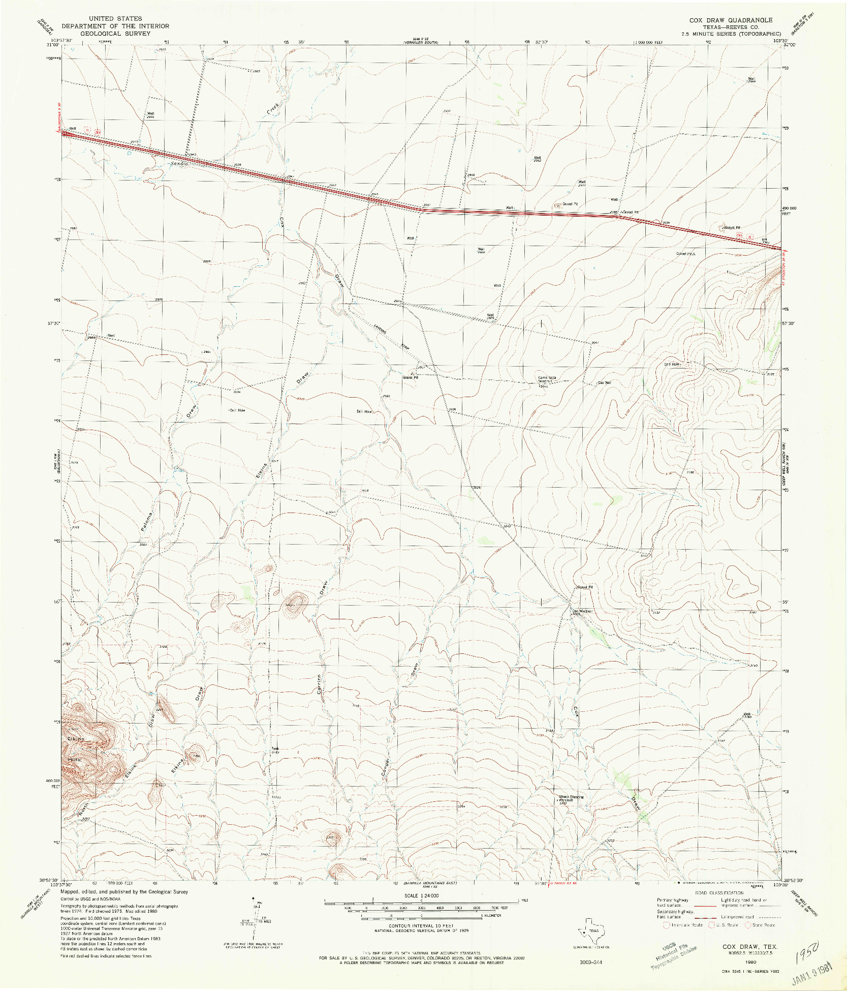USGS 1:24000-SCALE QUADRANGLE FOR COX DRAW, TX 1980