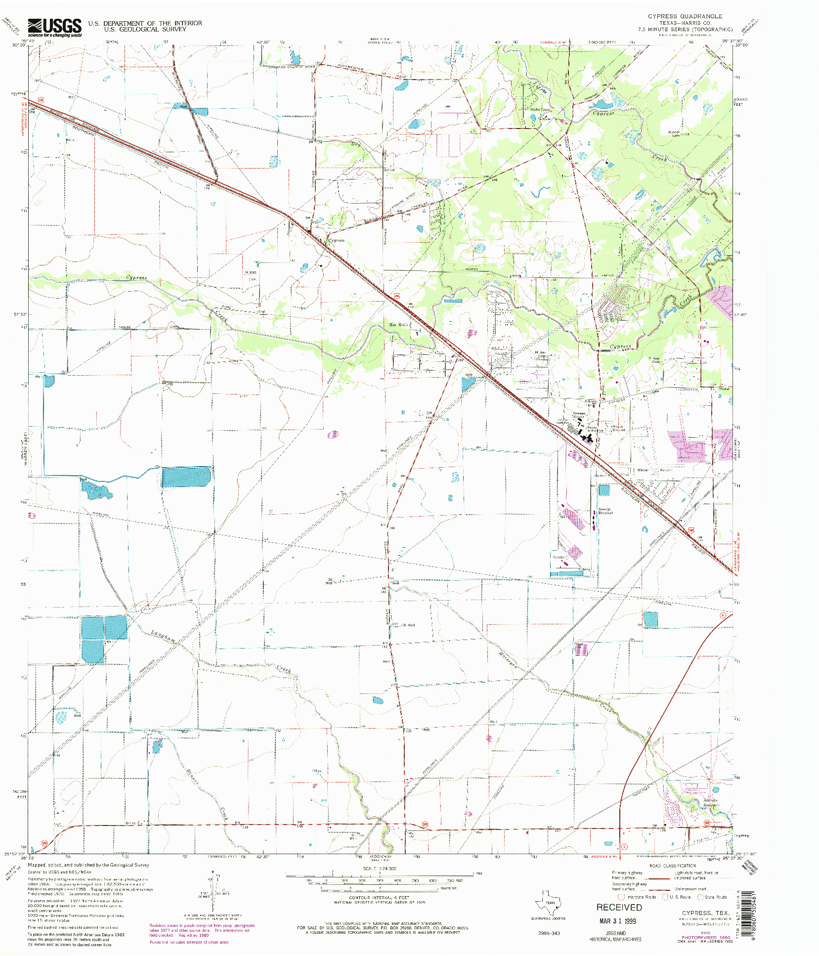 USGS 1:24000-SCALE QUADRANGLE FOR CYPRESS, TX 1970