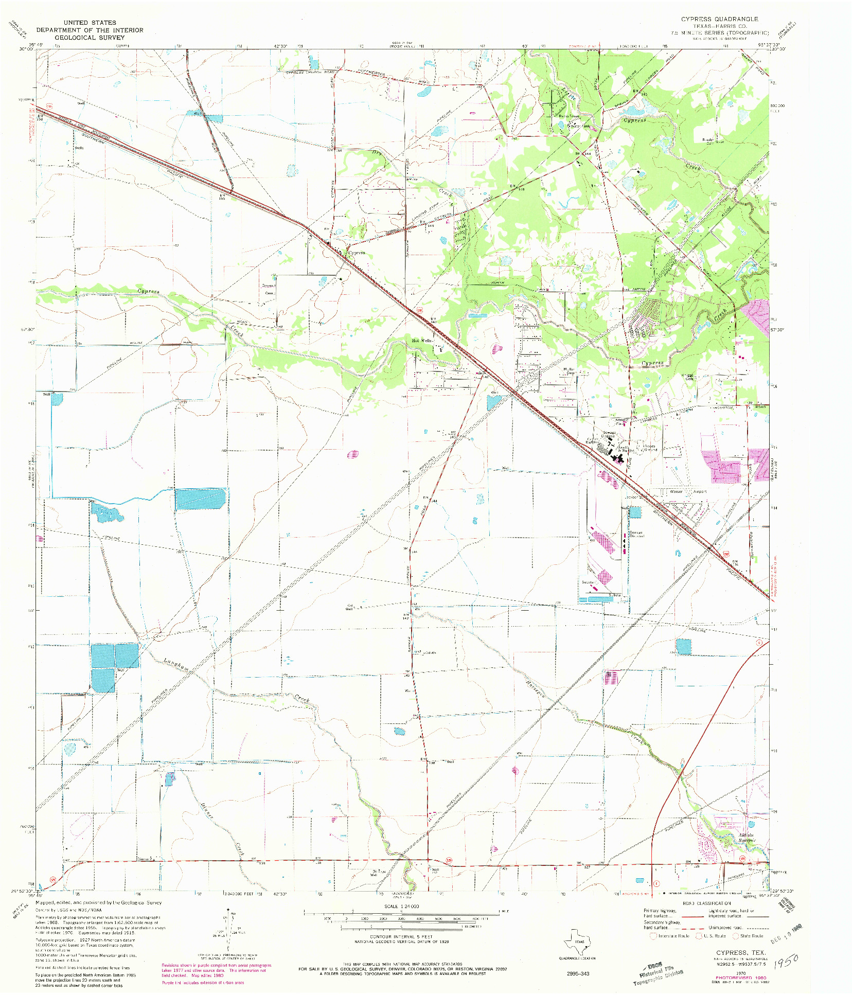 USGS 1:24000-SCALE QUADRANGLE FOR CYPRESS, TX 1970