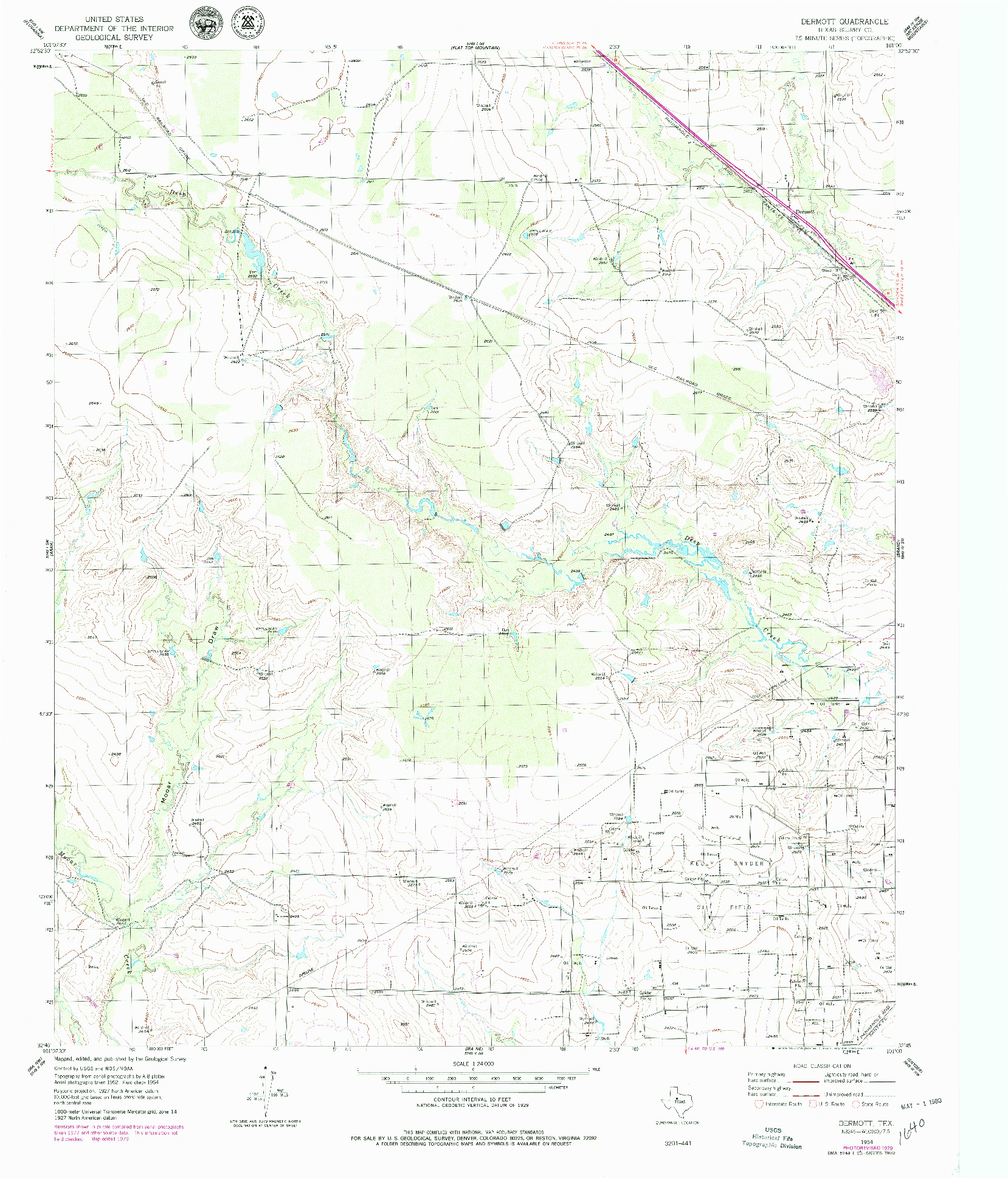 USGS 1:24000-SCALE QUADRANGLE FOR DERMOTT, TX 1954