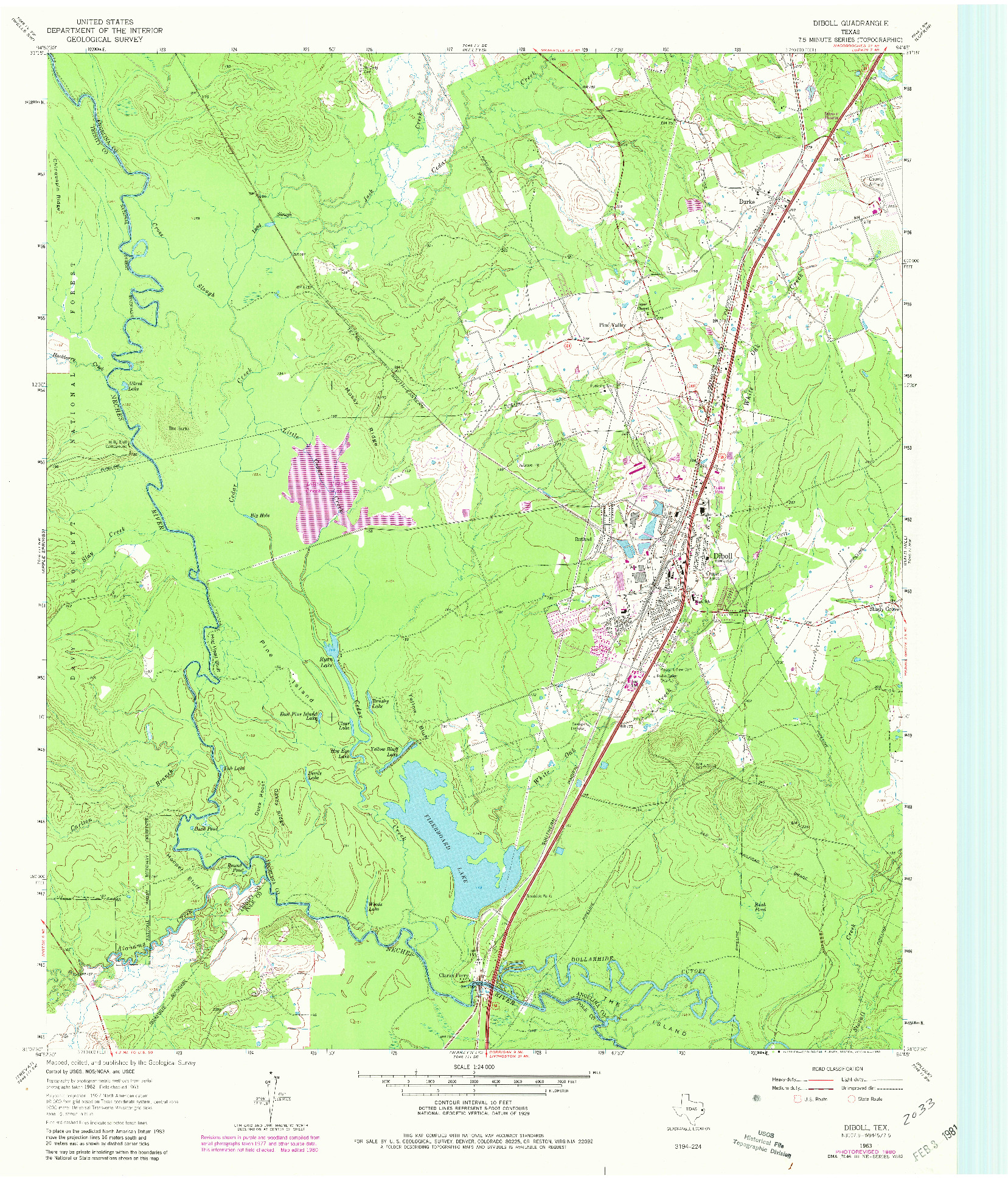 USGS 1:24000-SCALE QUADRANGLE FOR DIBOLL, TX 1963