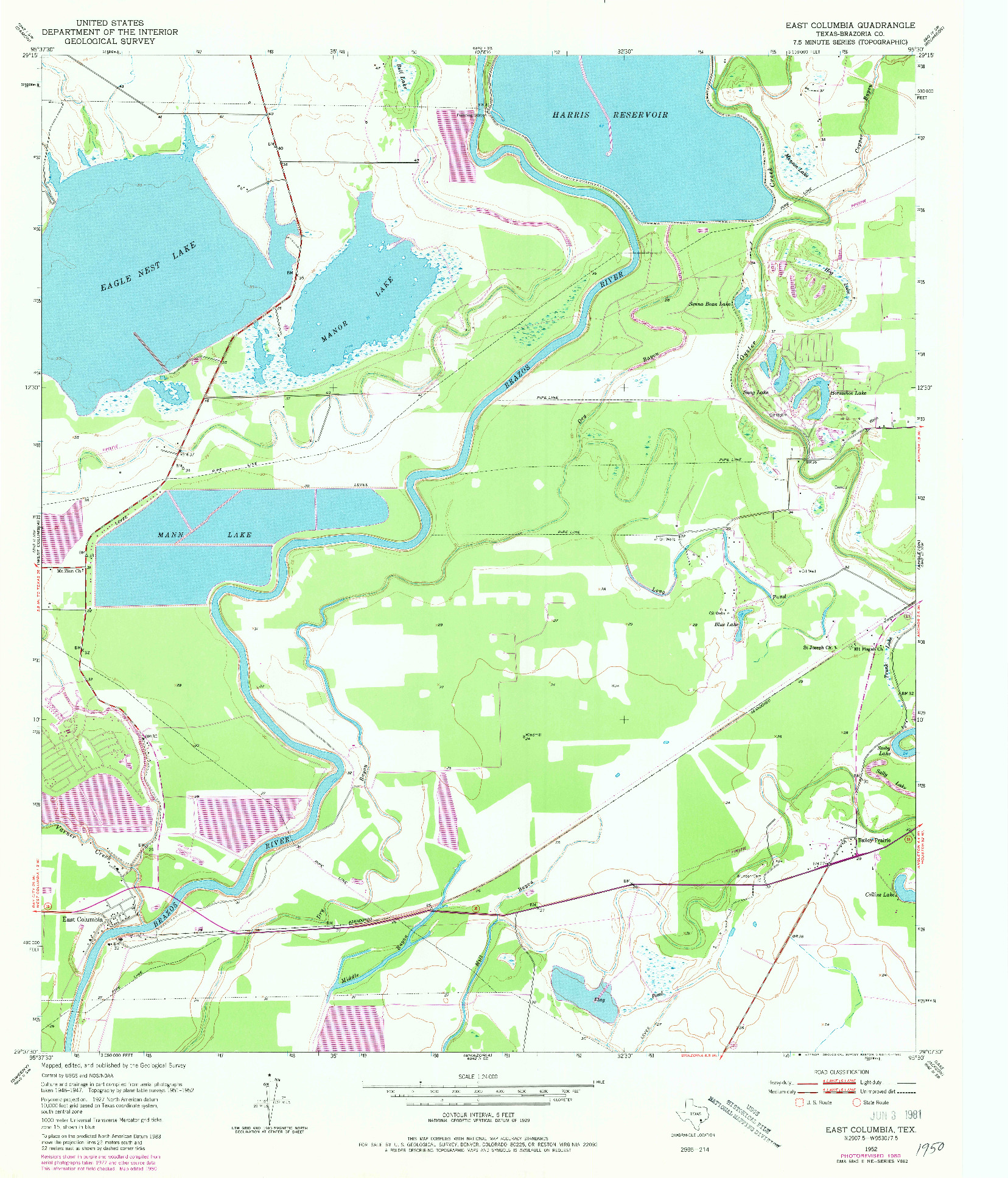 USGS 1:24000-SCALE QUADRANGLE FOR EAST COLUMBIA, TX 1952