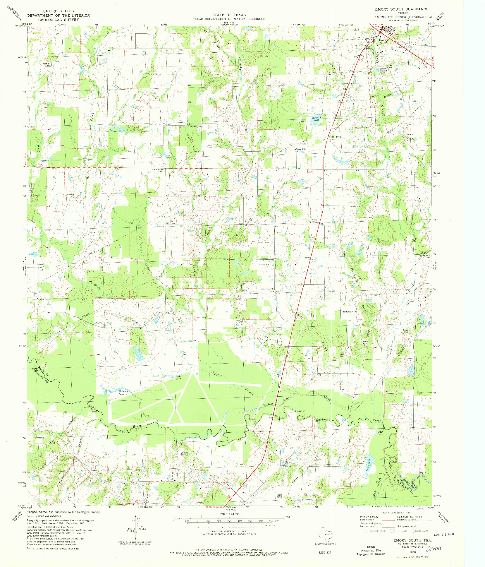 USGS 1:24000-SCALE QUADRANGLE FOR EMORY SOUTH, TX 1980