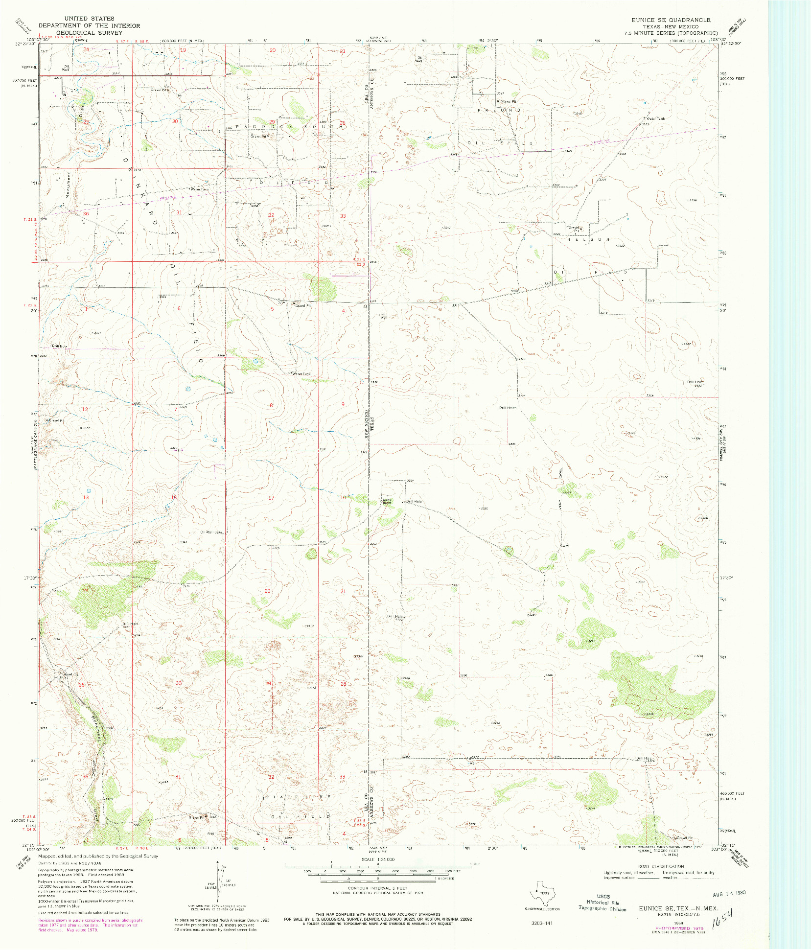 USGS 1:24000-SCALE QUADRANGLE FOR EUNICE SE, TX 1969