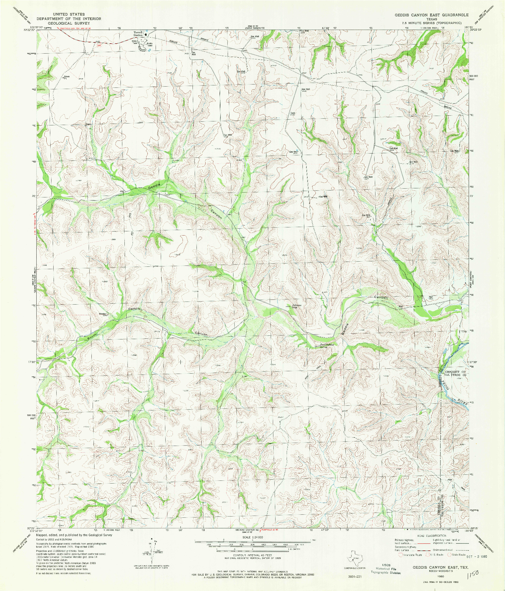 USGS 1:24000-SCALE QUADRANGLE FOR GEDDIS CANYON EAST, TX 1980