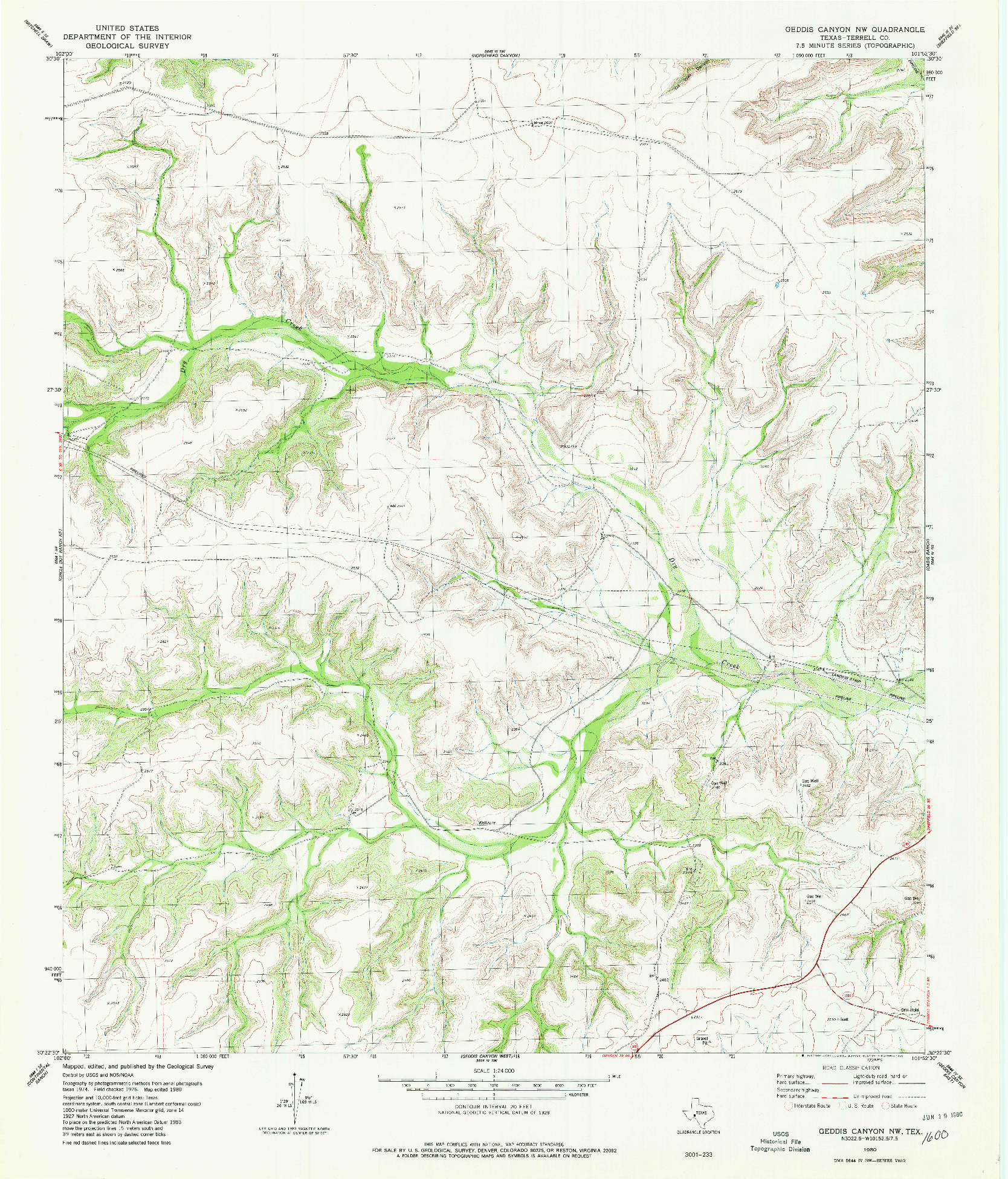 USGS 1:24000-SCALE QUADRANGLE FOR GEDDIS CANYON NW, TX 1980