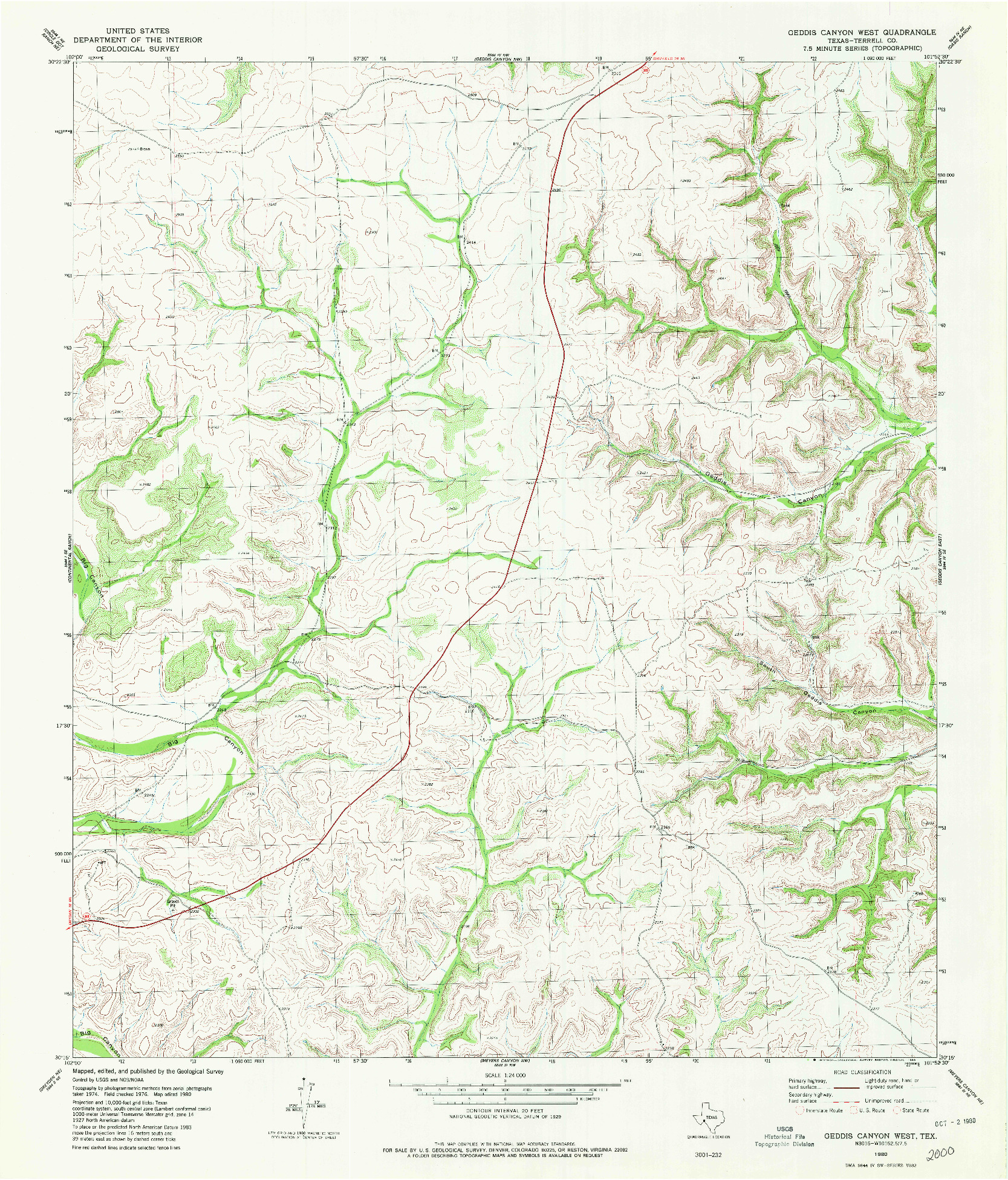 USGS 1:24000-SCALE QUADRANGLE FOR GEDDIS CANYON WEST, TX 1980
