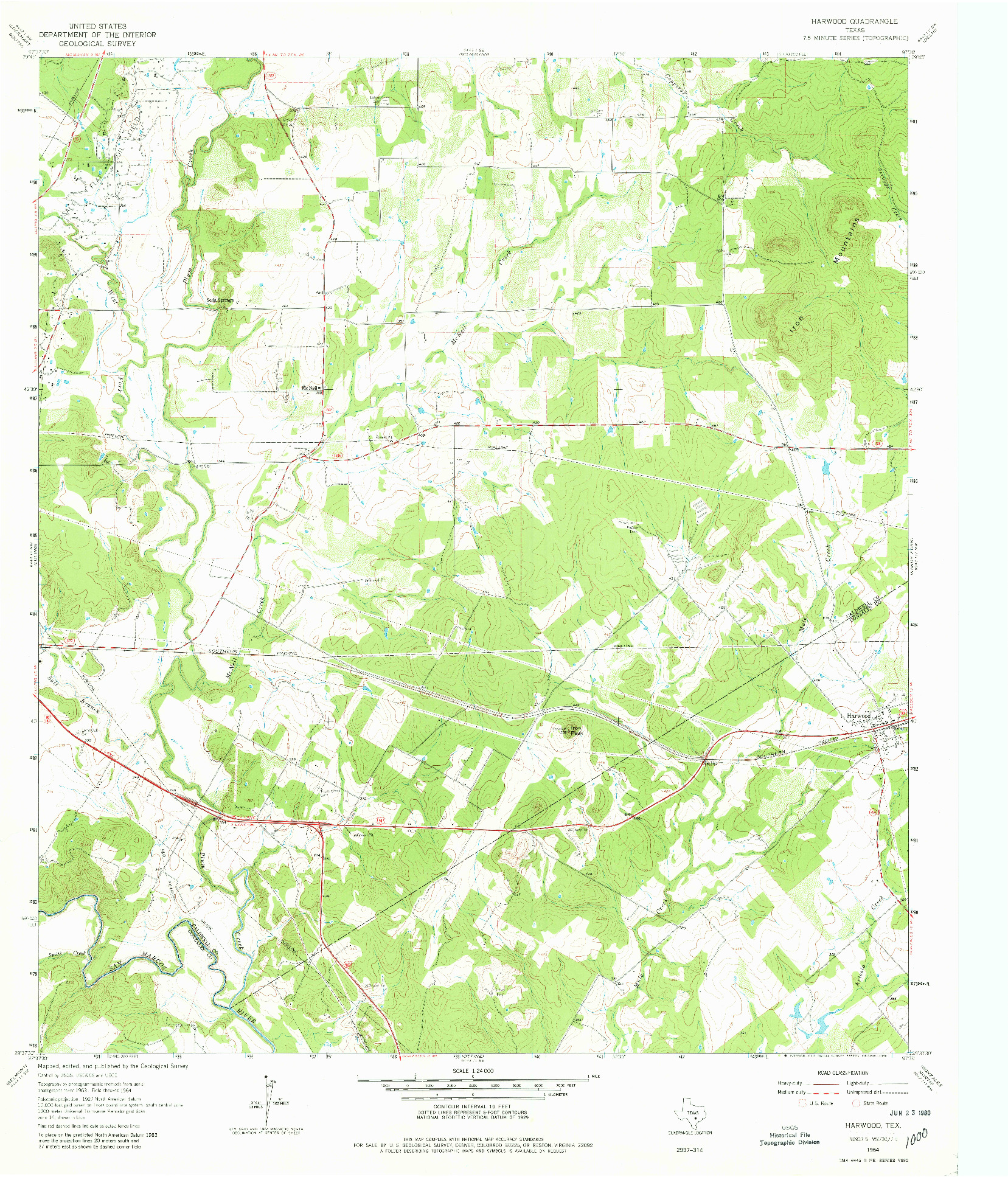 USGS 1:24000-SCALE QUADRANGLE FOR HARWOOD, TX 1964