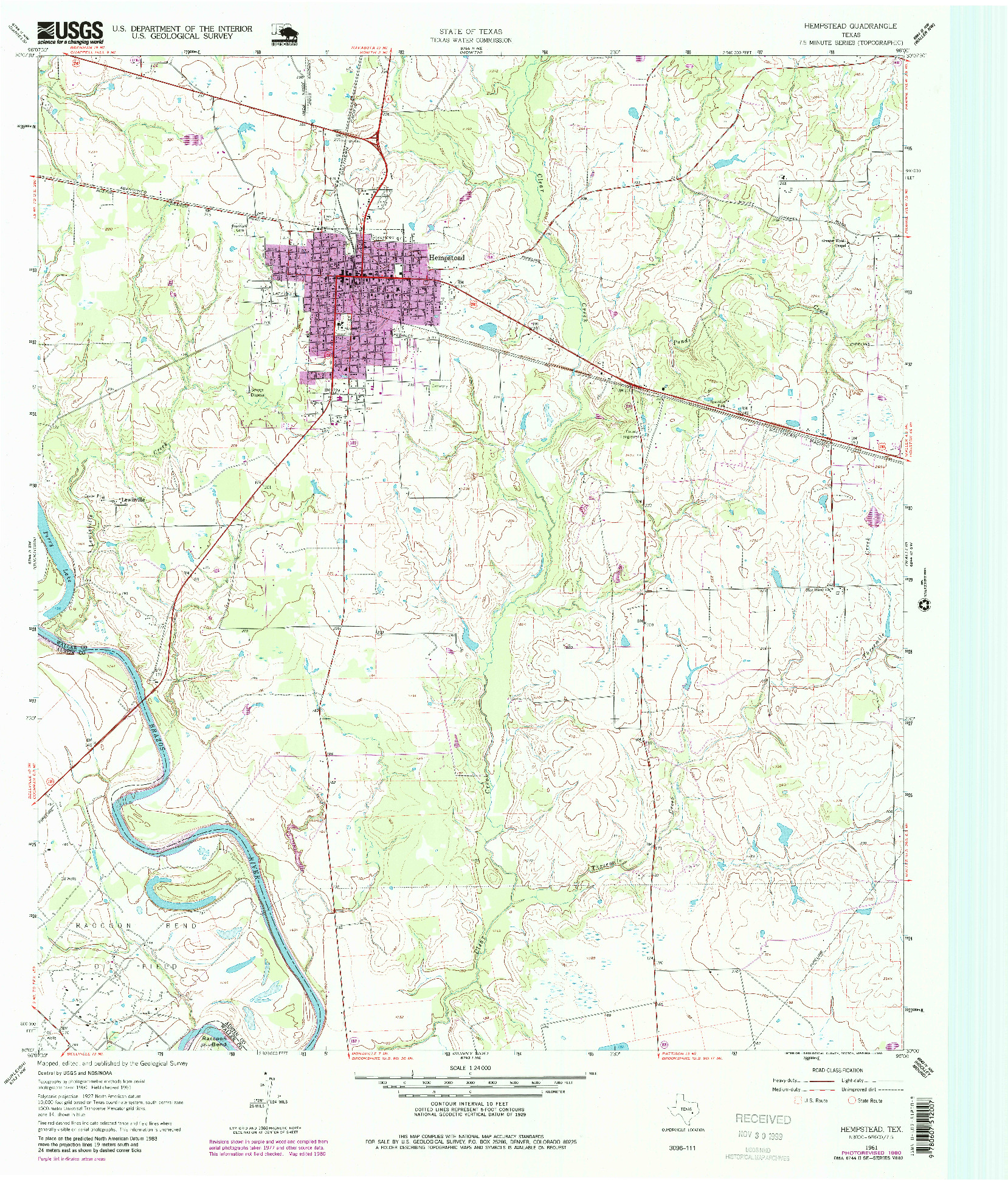 USGS 1:24000-SCALE QUADRANGLE FOR HEMPSTEAD, TX 1961