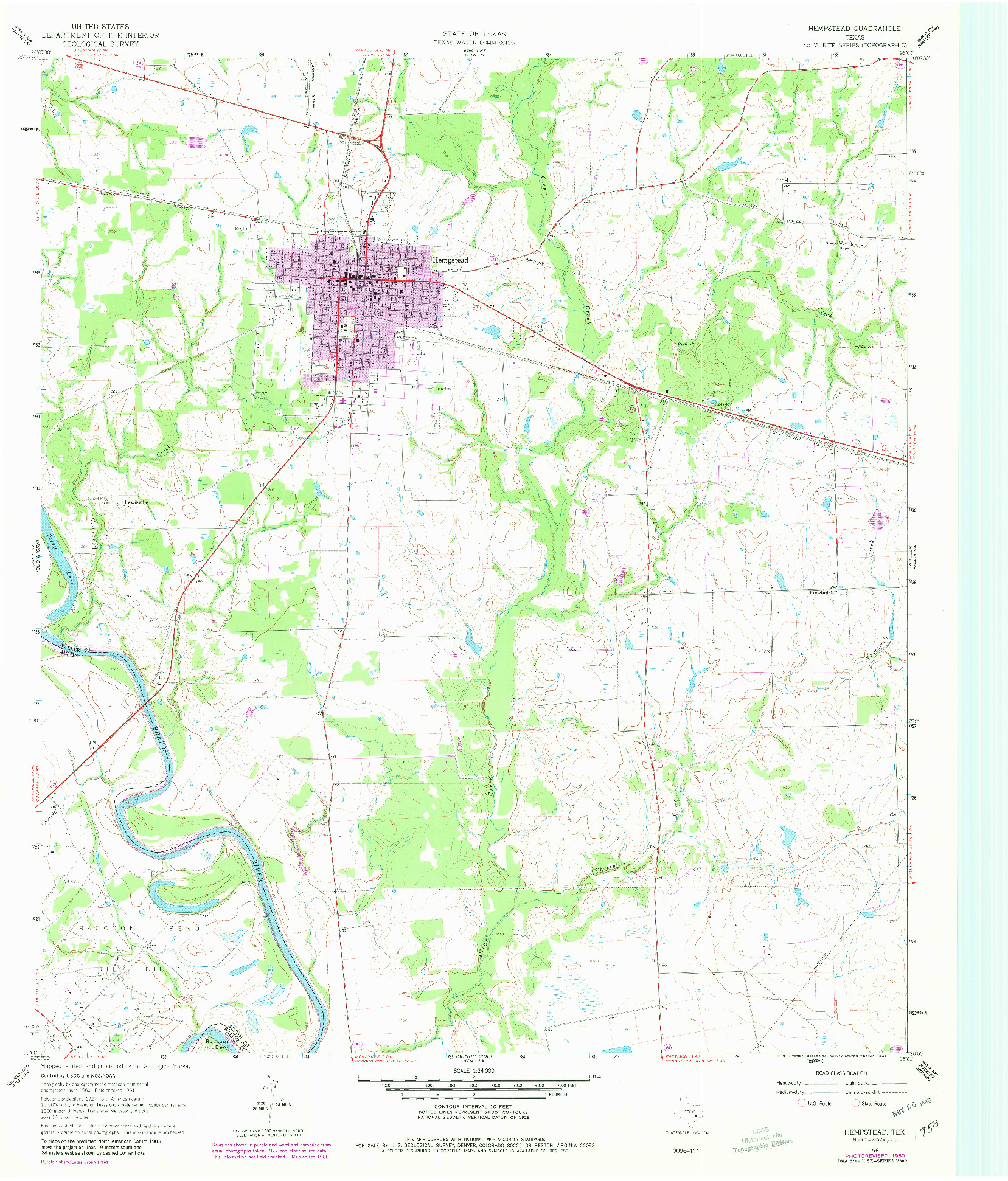 USGS 1:24000-SCALE QUADRANGLE FOR HEMPSTEAD, TX 1961