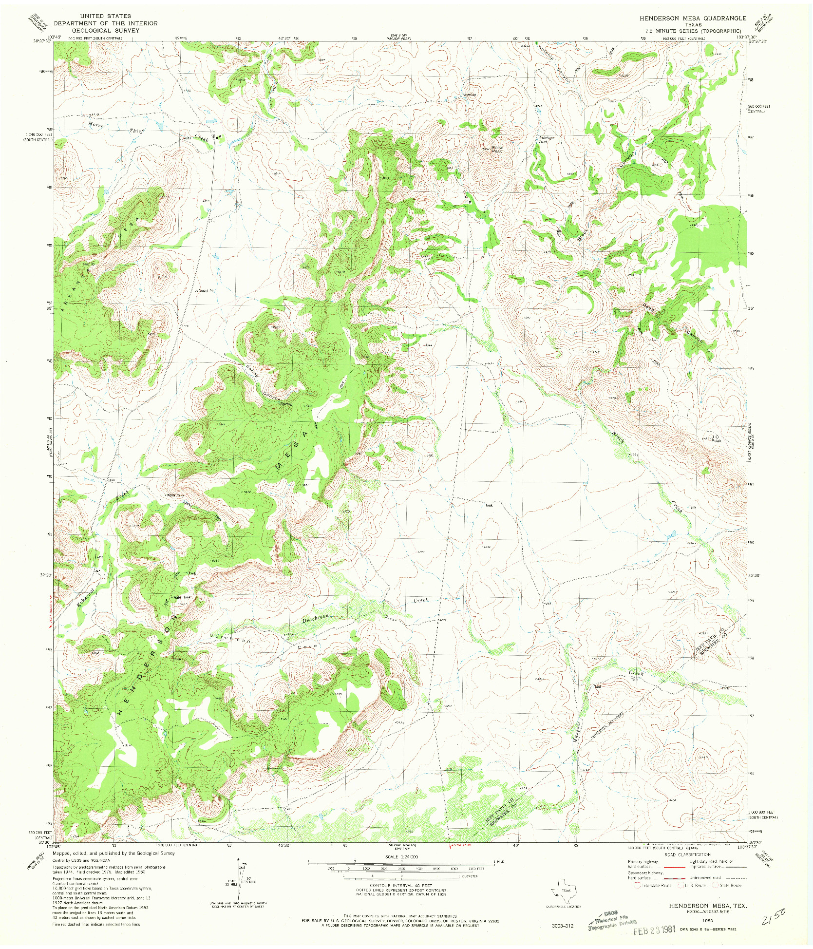 USGS 1:24000-SCALE QUADRANGLE FOR HENDERSON MESA, TX 1980