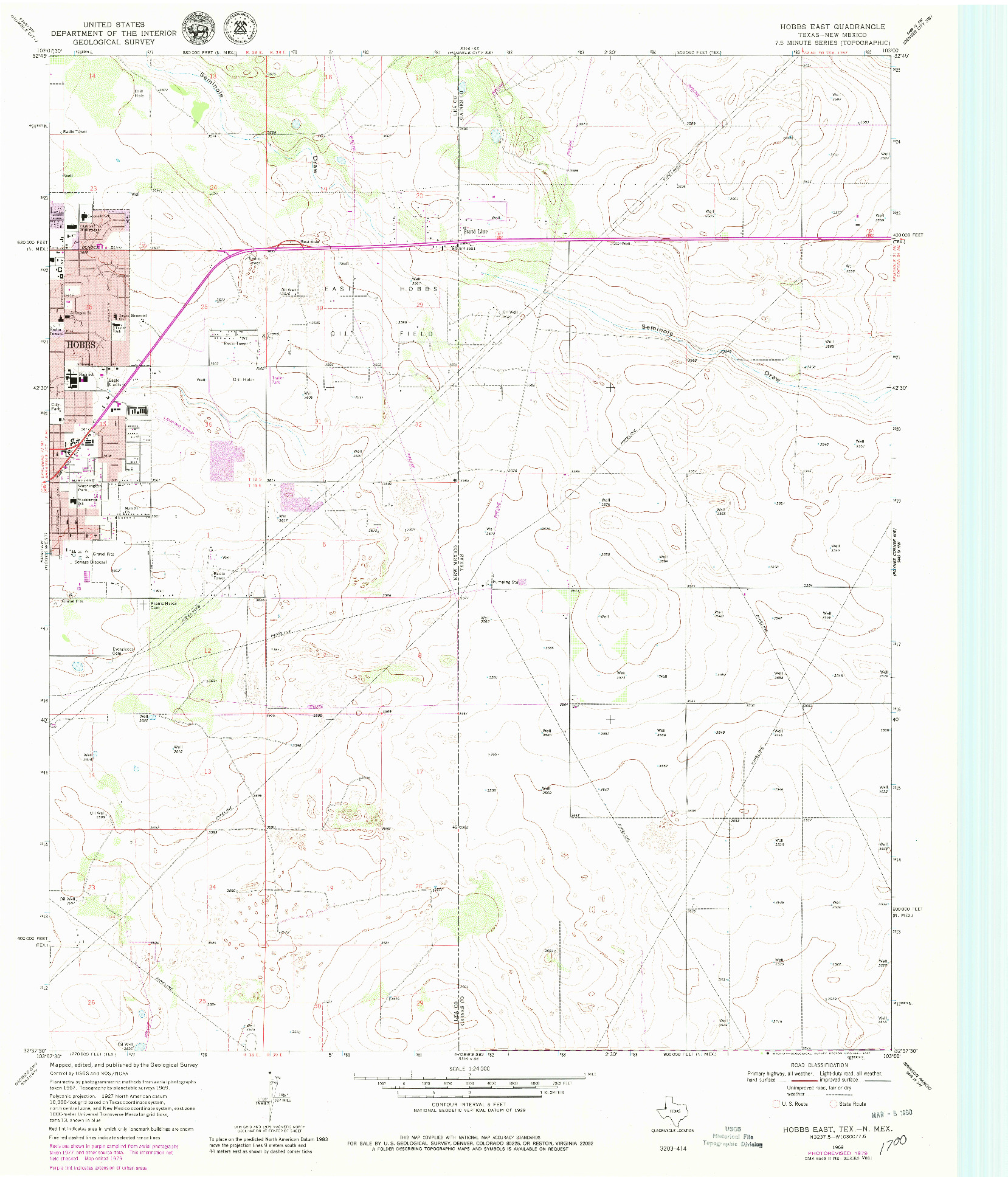 USGS 1:24000-SCALE QUADRANGLE FOR HOBBS EAST, TX 1969