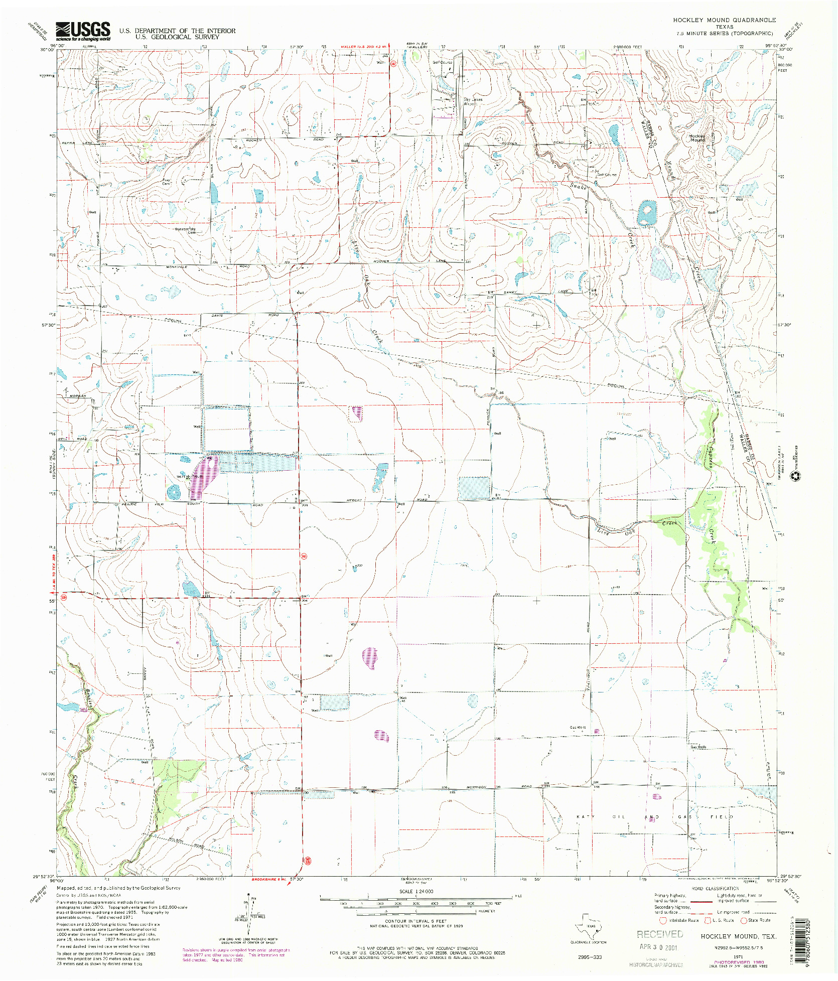 USGS 1:24000-SCALE QUADRANGLE FOR HOCKLEY MOUND, TX 1971