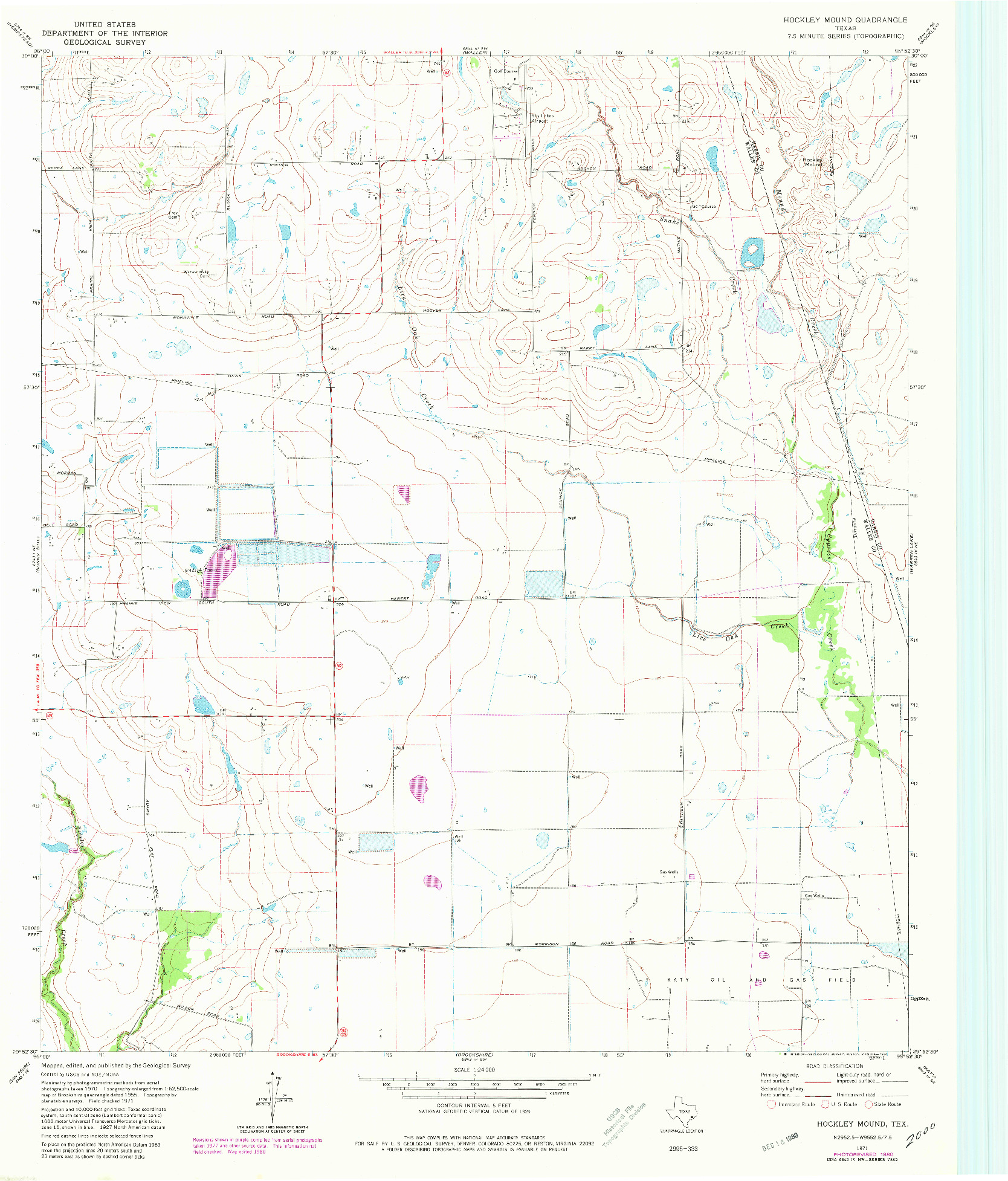 USGS 1:24000-SCALE QUADRANGLE FOR HOCKLEY MOUND, TX 1971