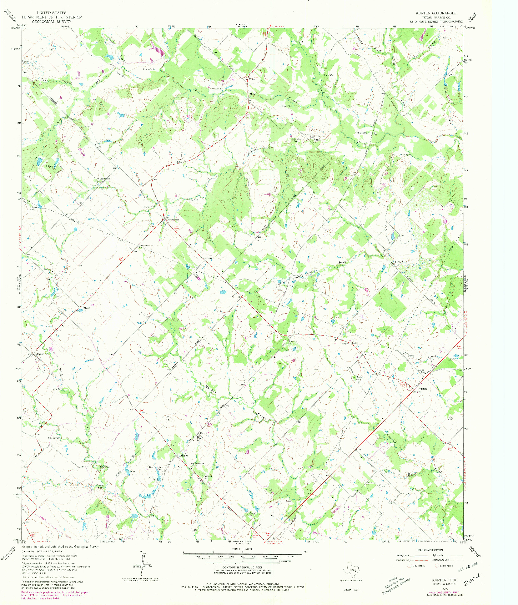 USGS 1:24000-SCALE QUADRANGLE FOR KURTEN, TX 1963