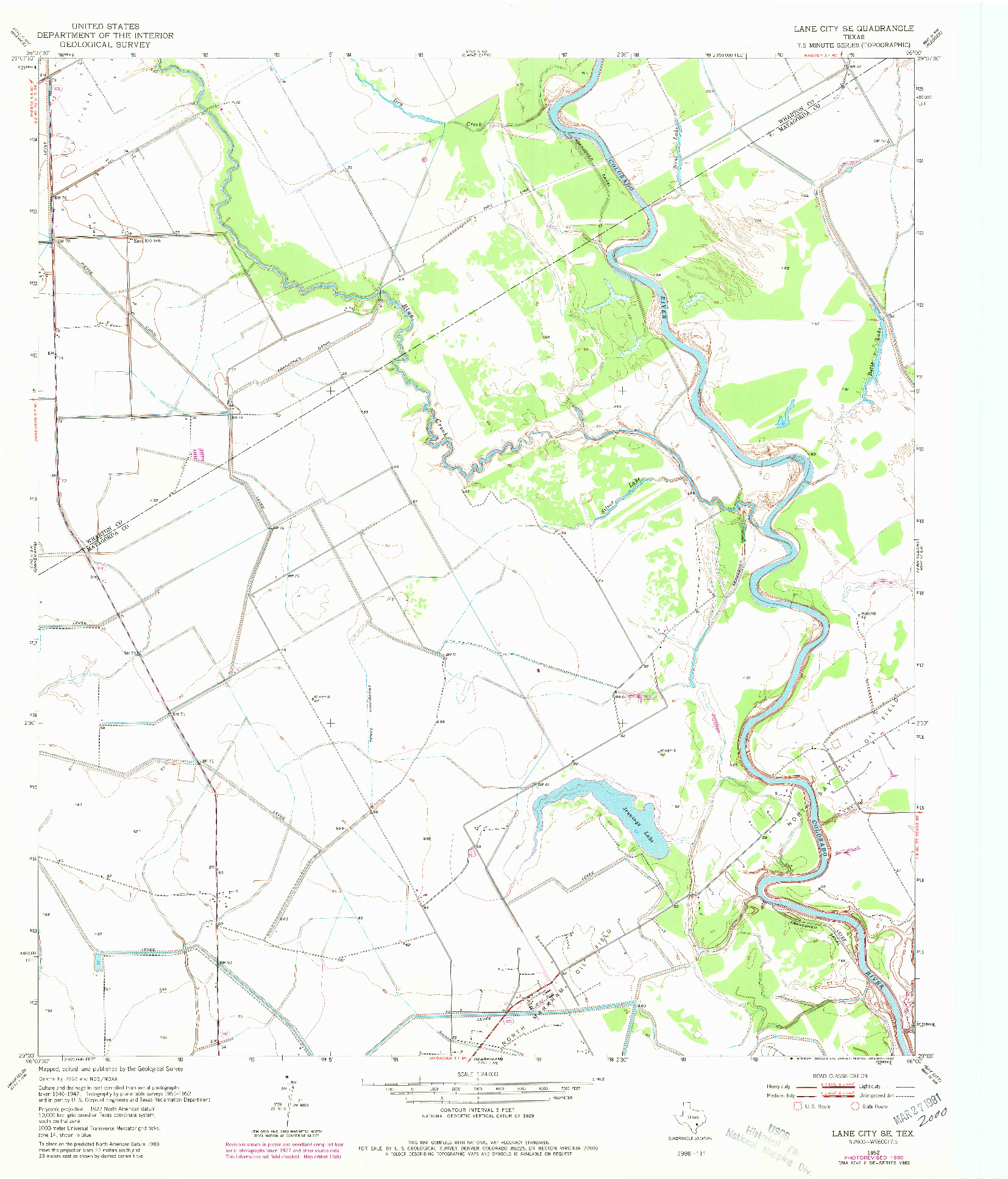 USGS 1:24000-SCALE QUADRANGLE FOR LANE CITY SE, TX 1952