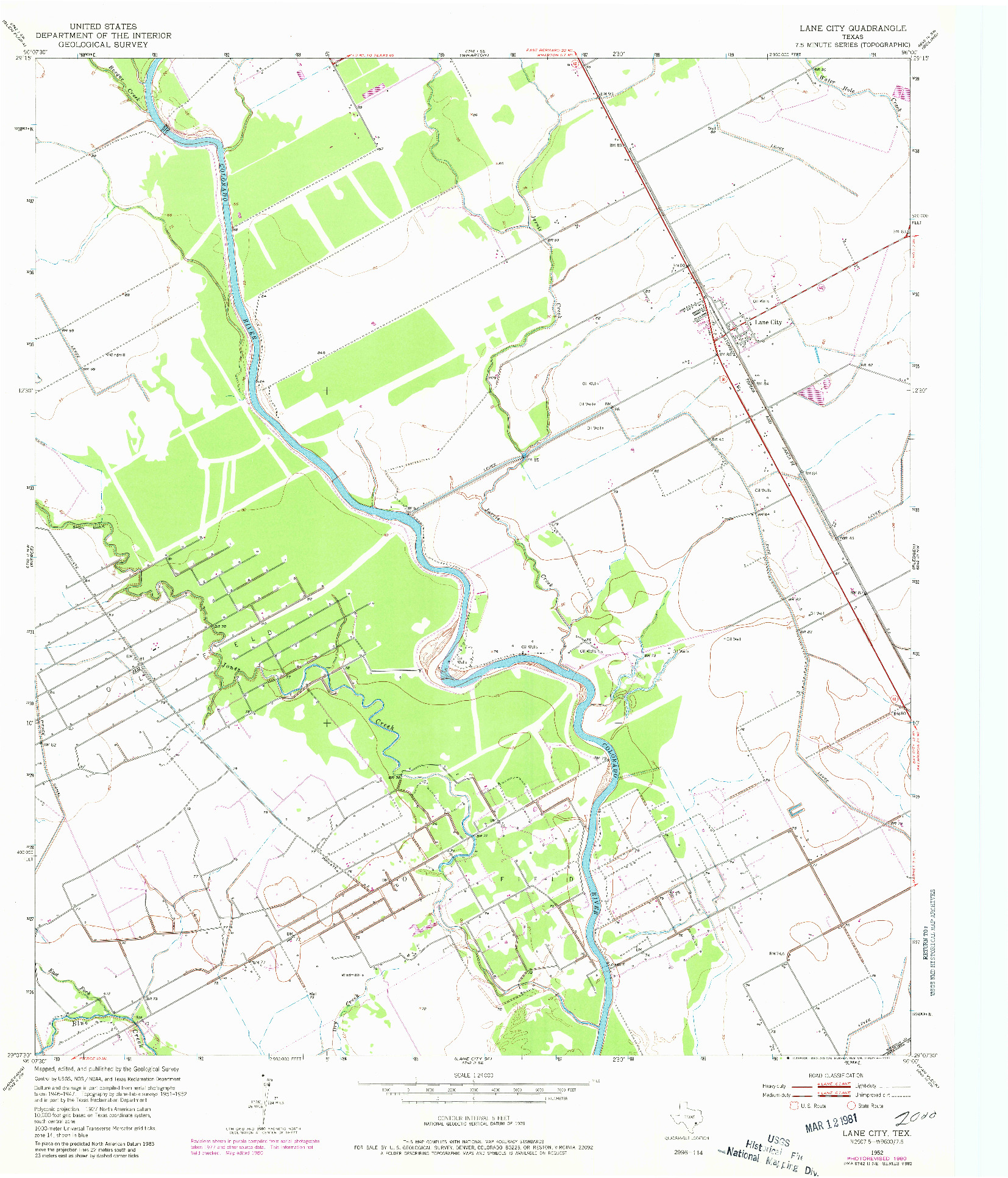 USGS 1:24000-SCALE QUADRANGLE FOR LANE CITY, TX 1952