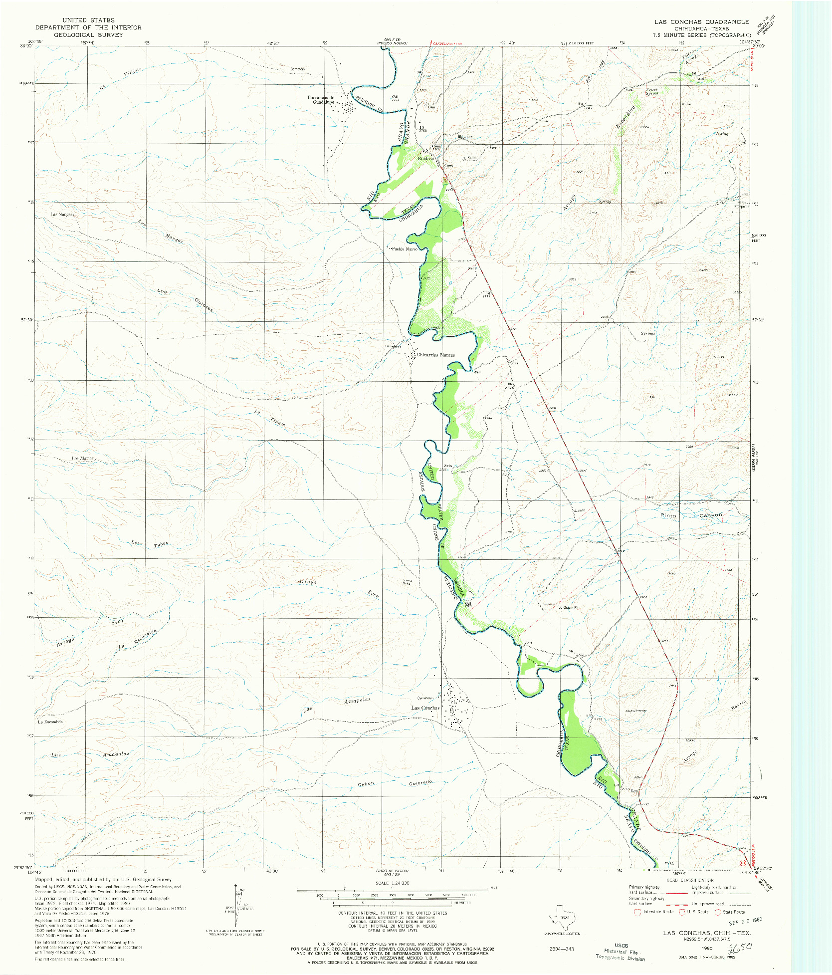 USGS 1:24000-SCALE QUADRANGLE FOR LAS CONCHAS, TX 1980