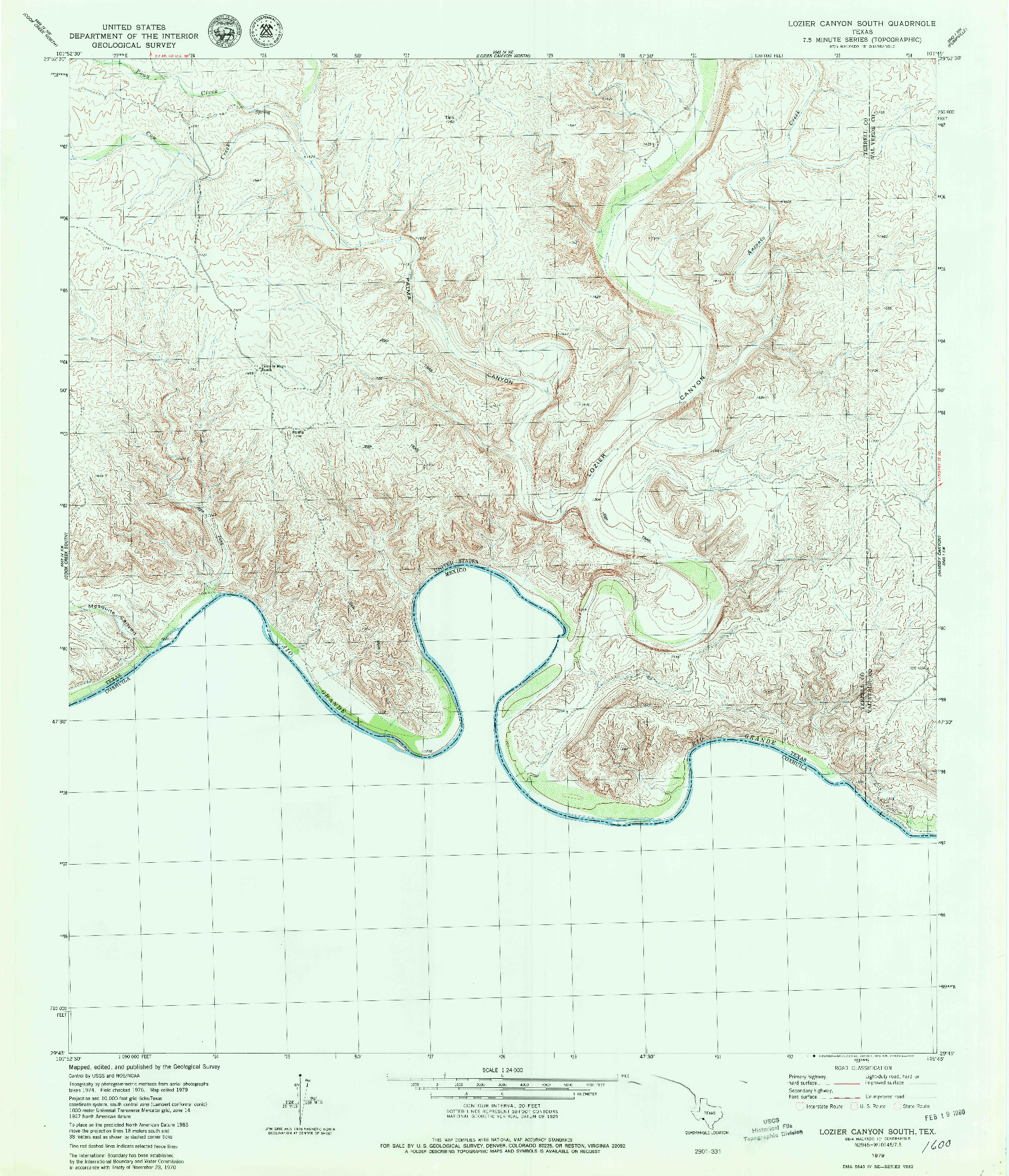 USGS 1:24000-SCALE QUADRANGLE FOR LOZIER CANYON SOUTH, TX 1979