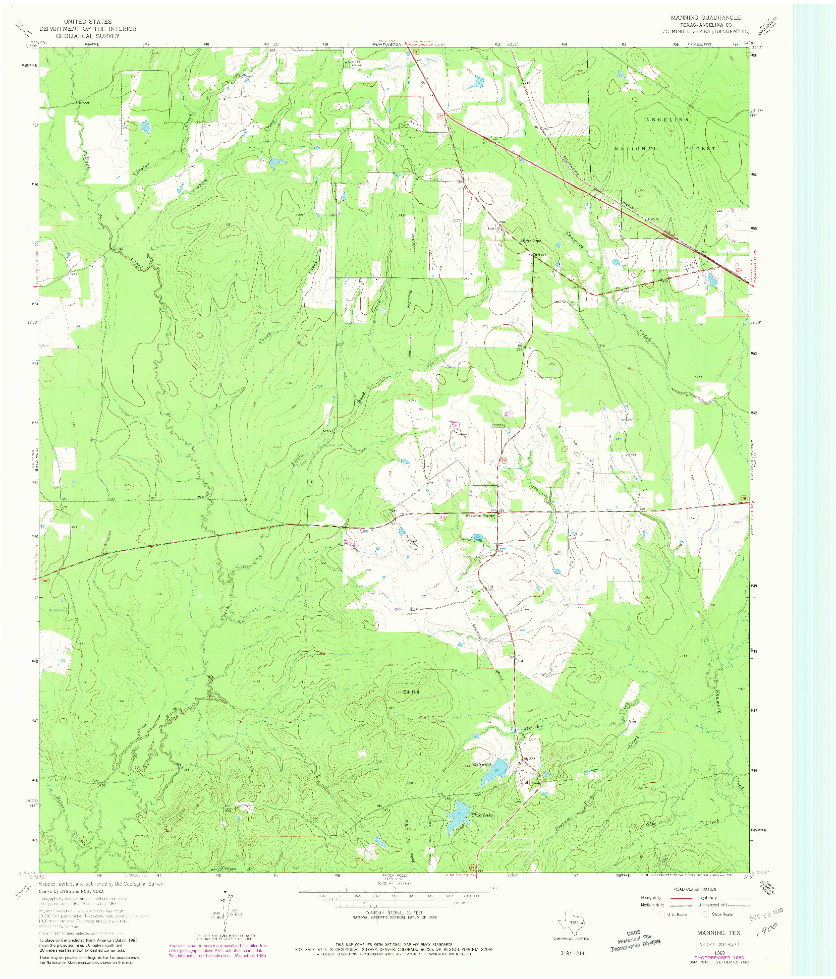 USGS 1:24000-SCALE QUADRANGLE FOR MANNING, TX 1963