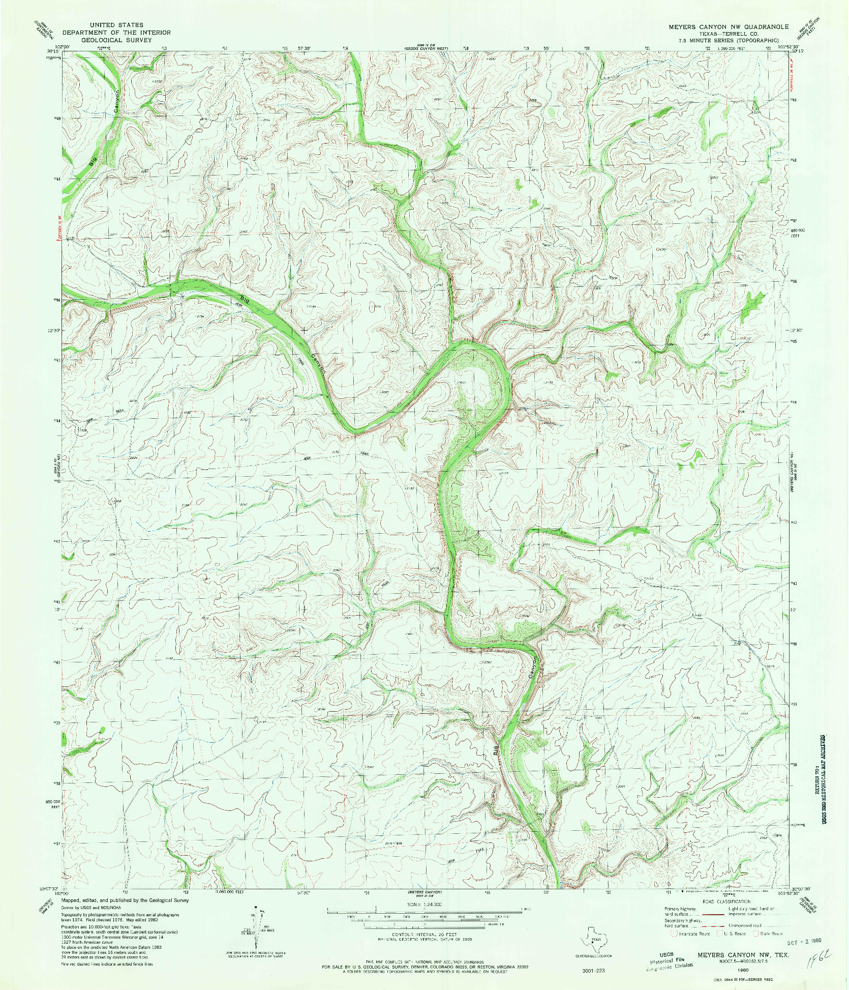 USGS 1:24000-SCALE QUADRANGLE FOR MEYERS CANYON NW, TX 1980