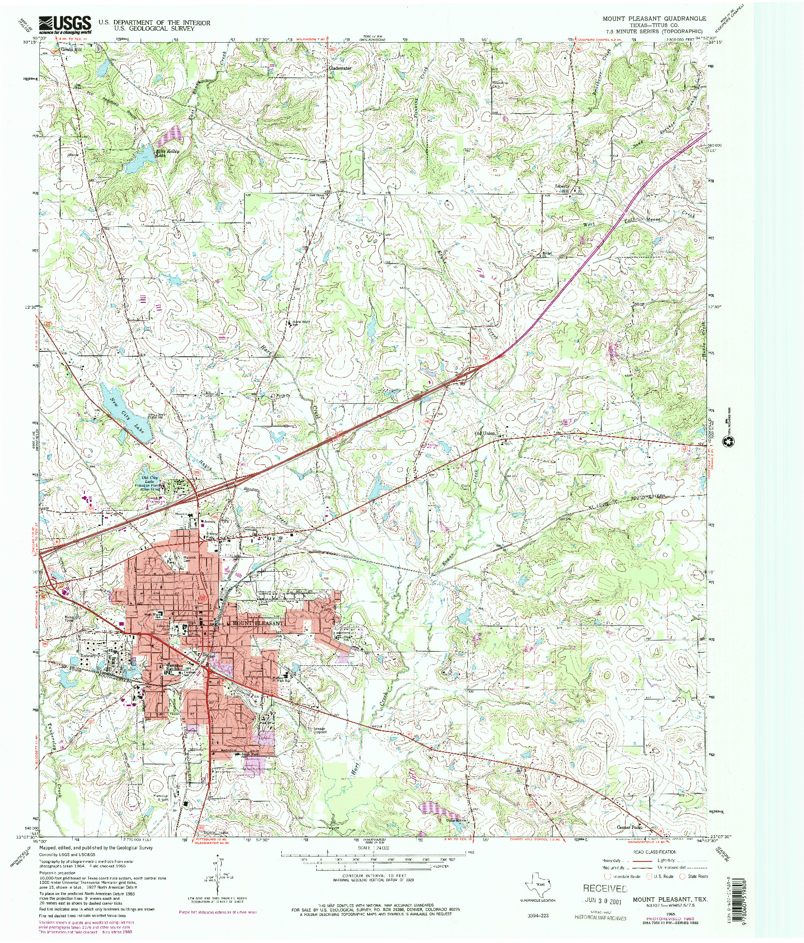 USGS 1:24000-SCALE QUADRANGLE FOR MOUNT PLEASANT, TX 1965