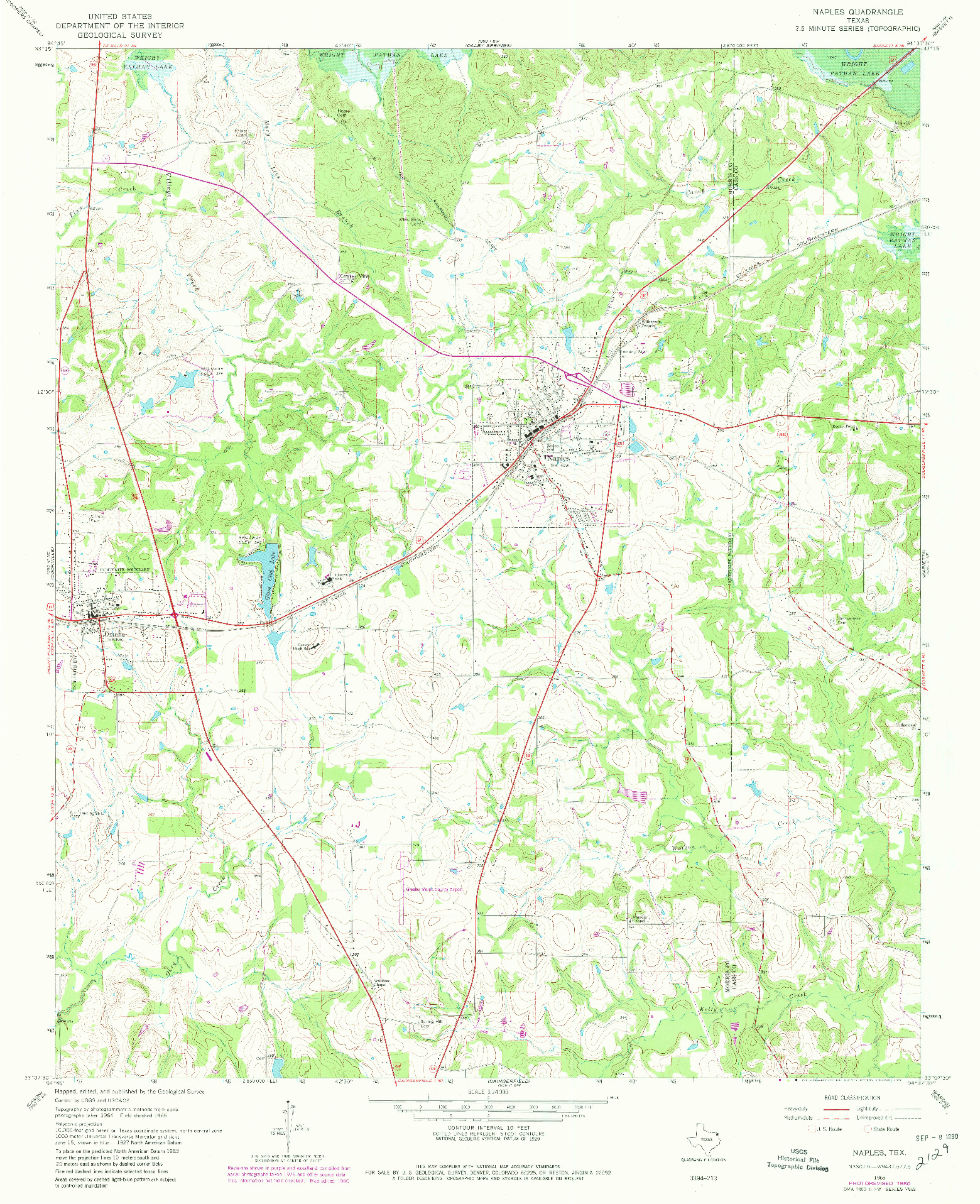 USGS 1:24000-SCALE QUADRANGLE FOR NAPLES, TX 1965