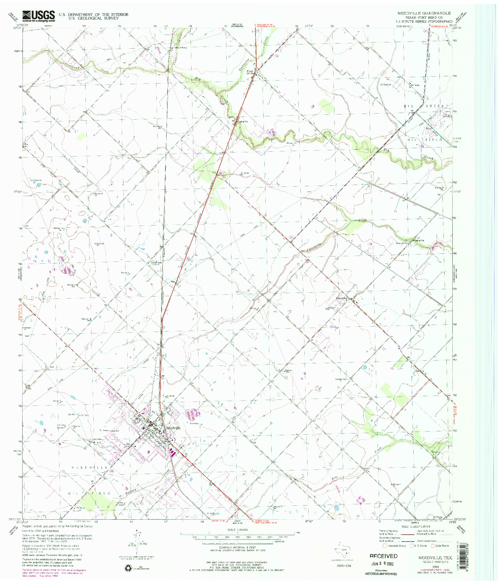 USGS 1:24000-SCALE QUADRANGLE FOR NEEDVILLE, TX 1953