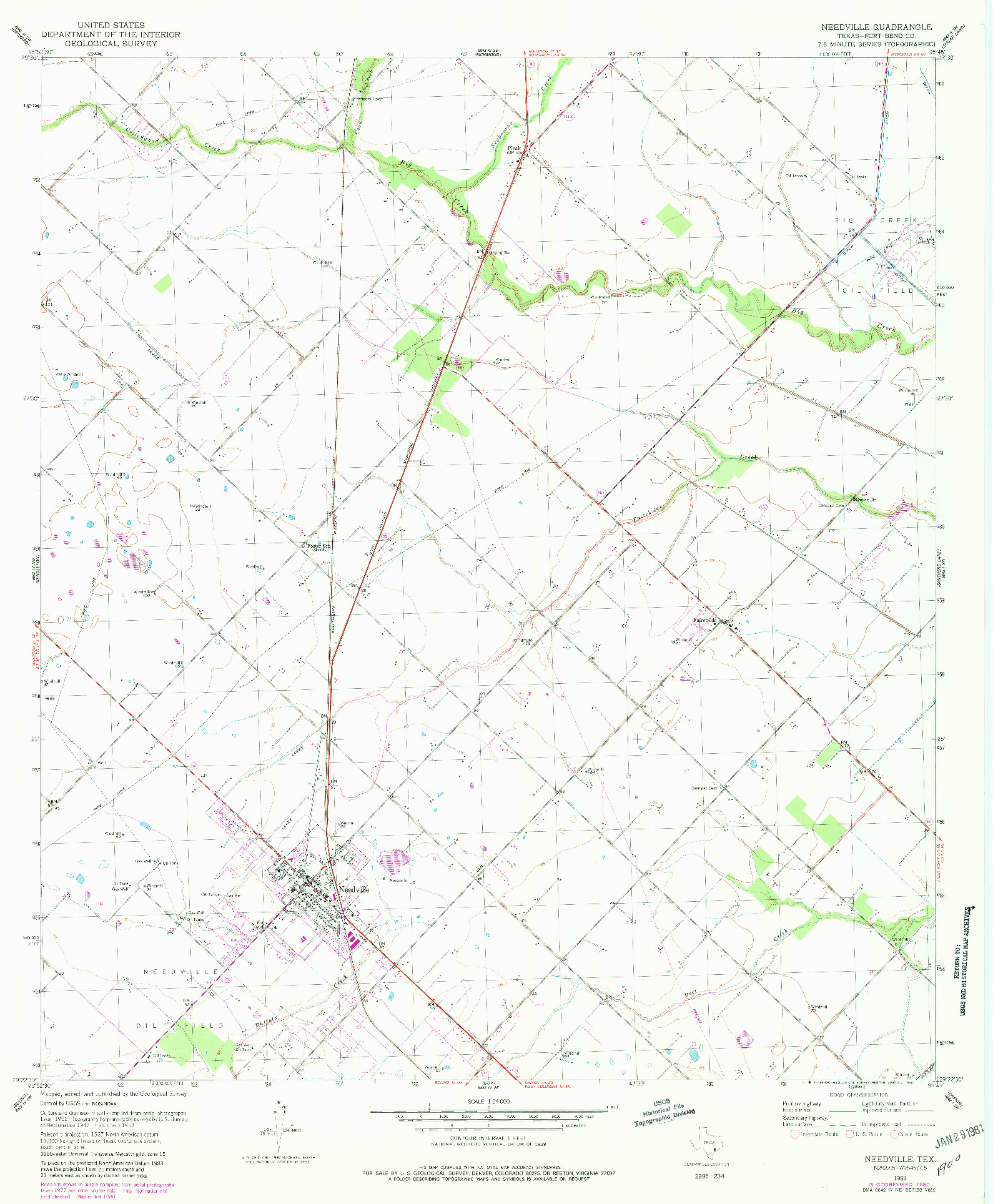 USGS 1:24000-SCALE QUADRANGLE FOR NEEDVILLE, TX 1953