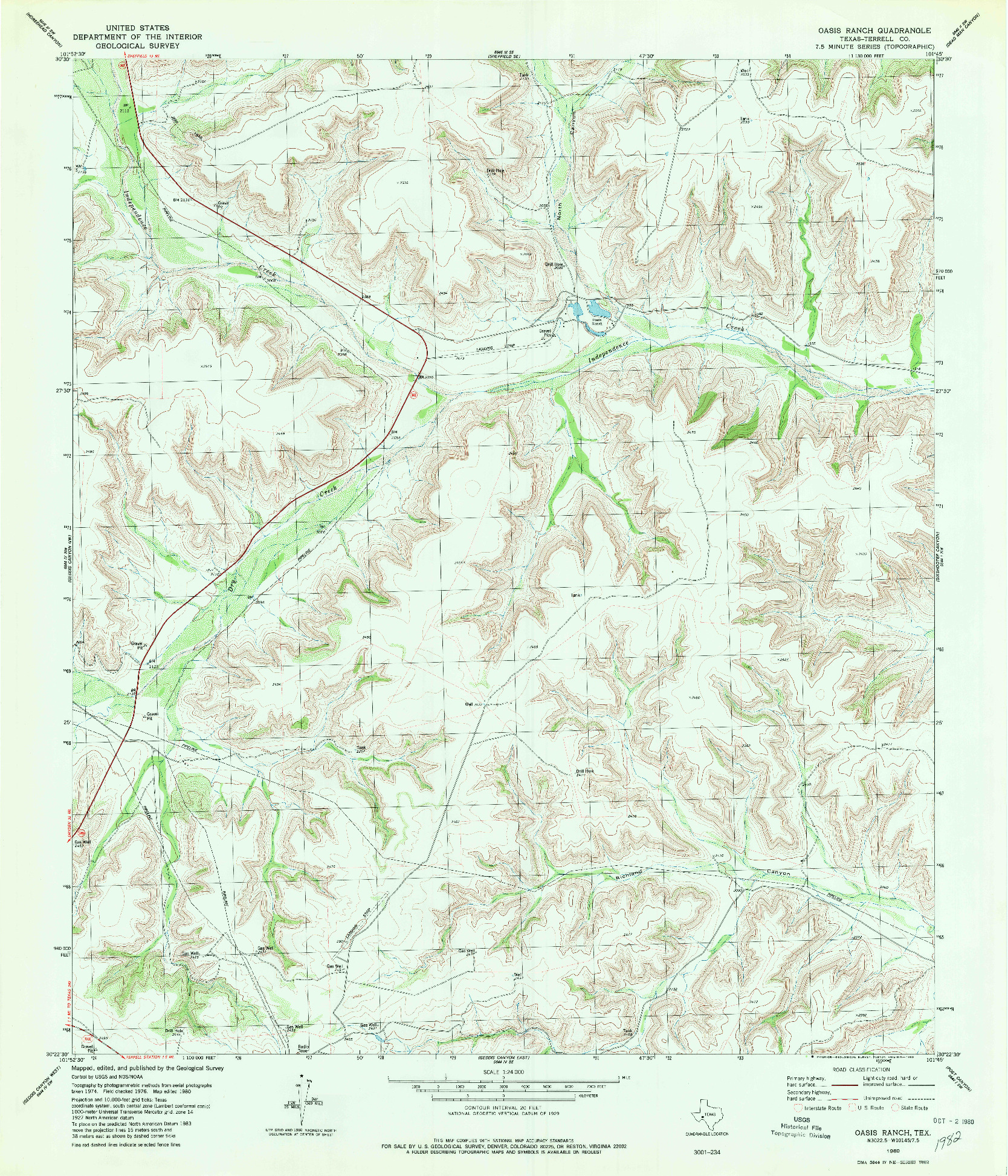 USGS 1:24000-SCALE QUADRANGLE FOR OASIS RANCH, TX 1980