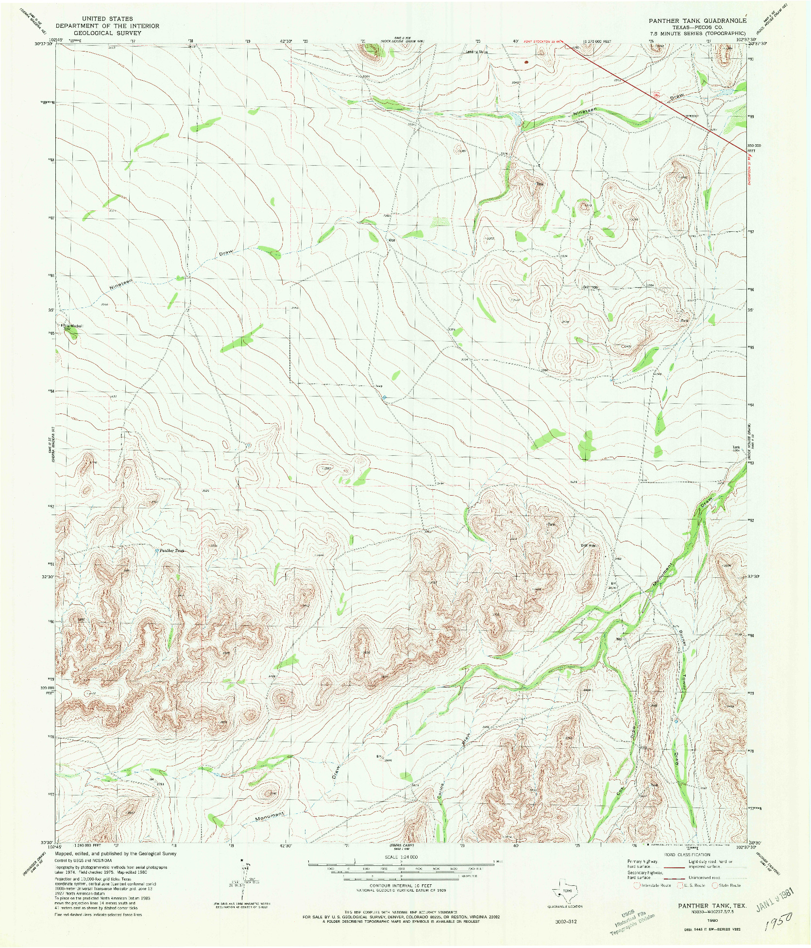 USGS 1:24000-SCALE QUADRANGLE FOR PANTHER TANK, TX 1980