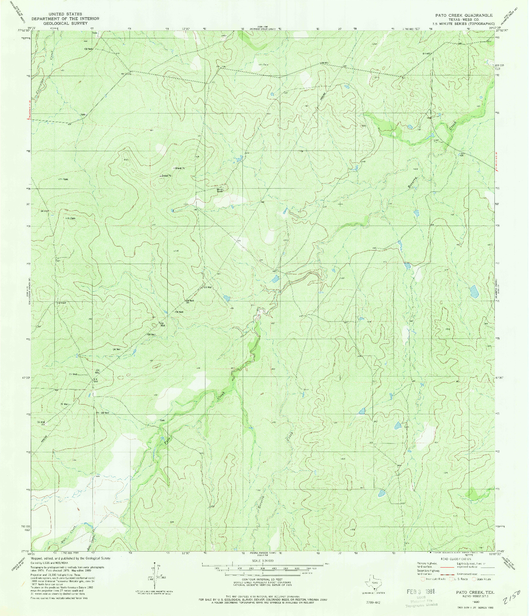 USGS 1:24000-SCALE QUADRANGLE FOR PATO CREEK, TX 1980