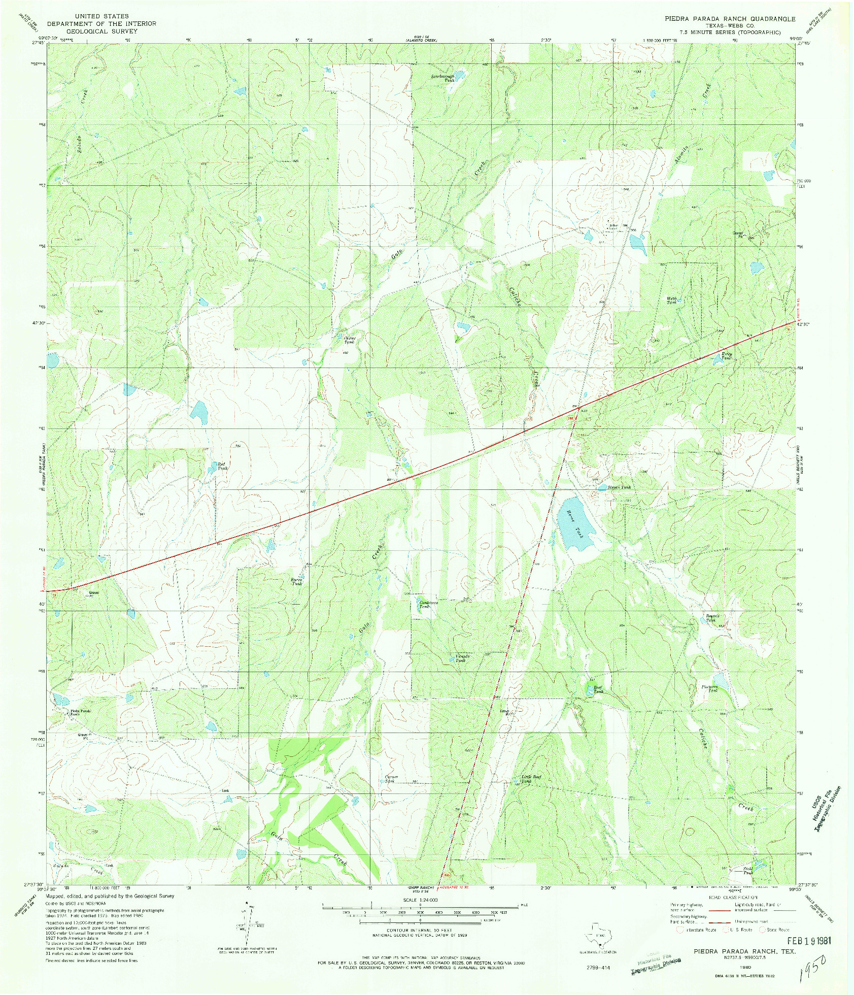 USGS 1:24000-SCALE QUADRANGLE FOR PIEDRA PARADA RANCH, TX 1980