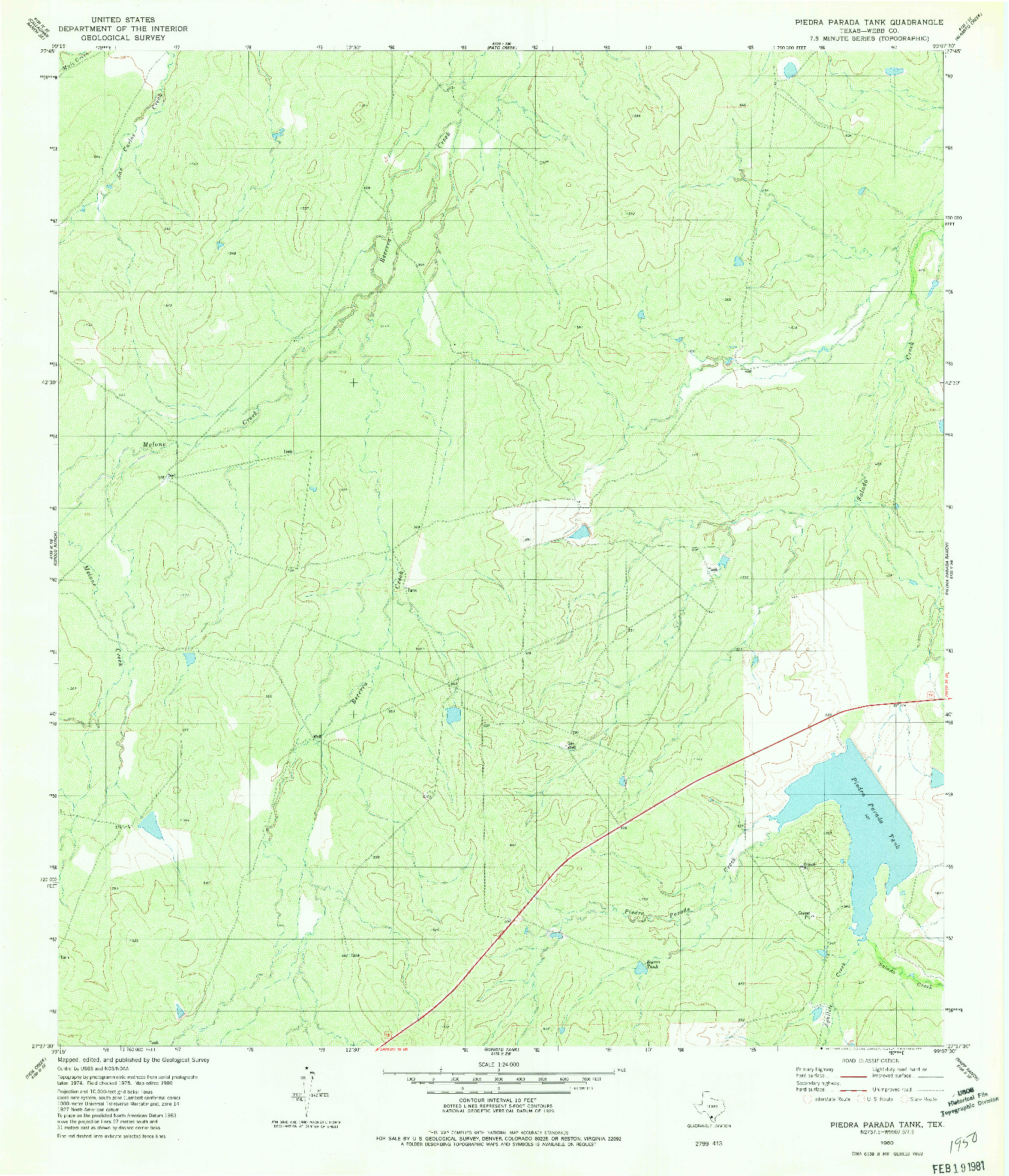 USGS 1:24000-SCALE QUADRANGLE FOR PIEDRA PARADA TANK, TX 1980
