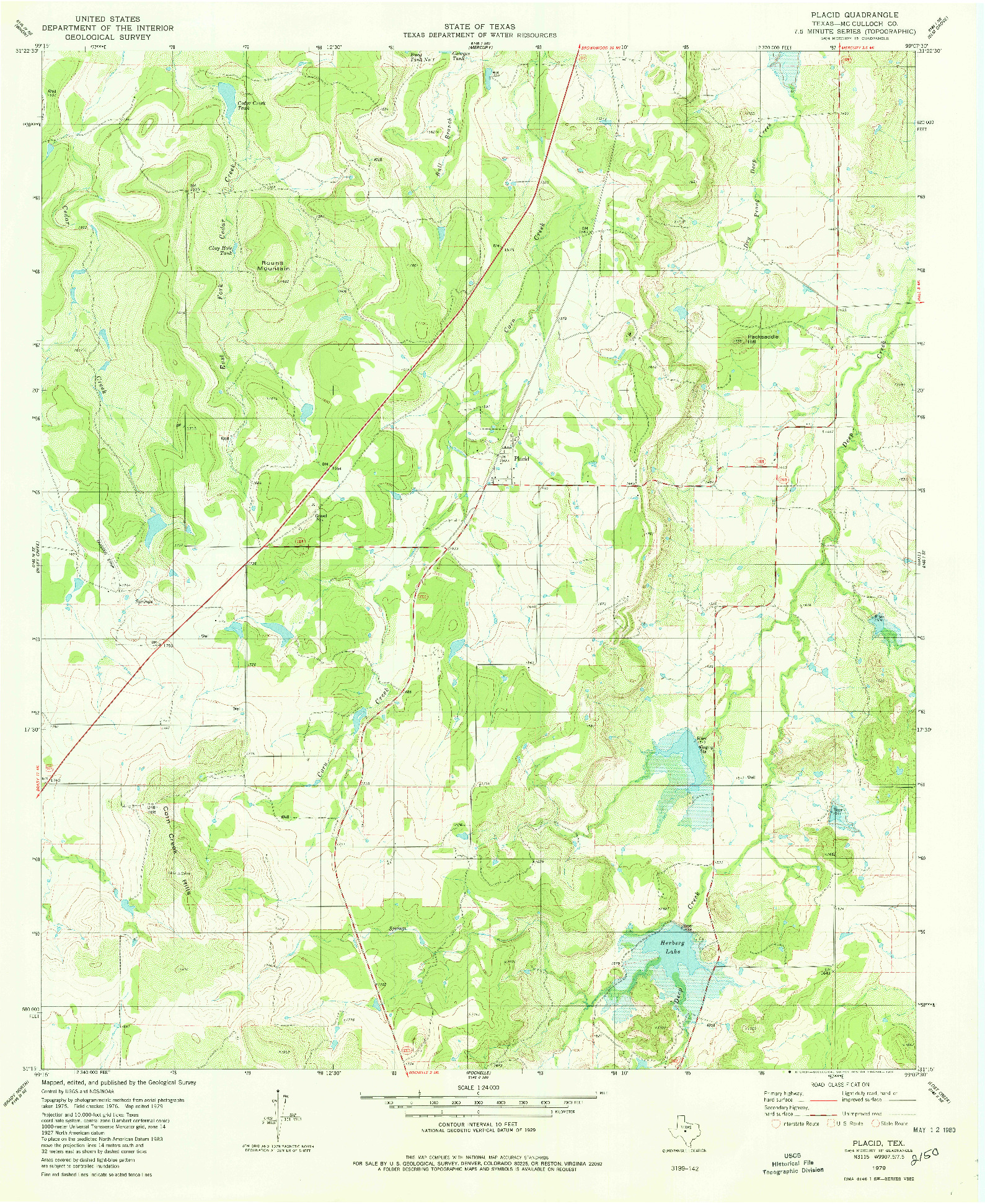 USGS 1:24000-SCALE QUADRANGLE FOR PLACID, TX 1979