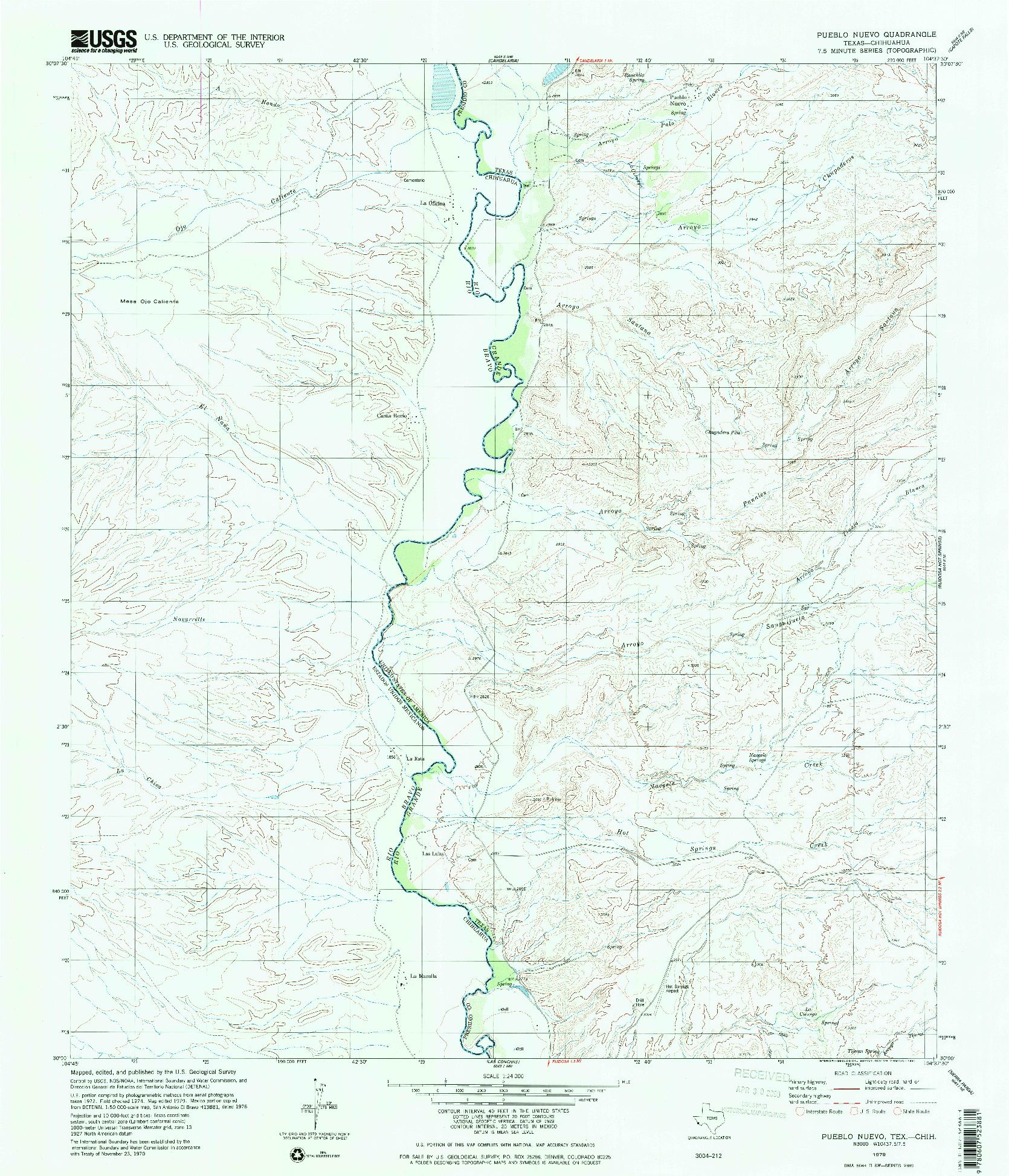 USGS 1:24000-SCALE QUADRANGLE FOR PUEBLO NUEVO, TX 1979