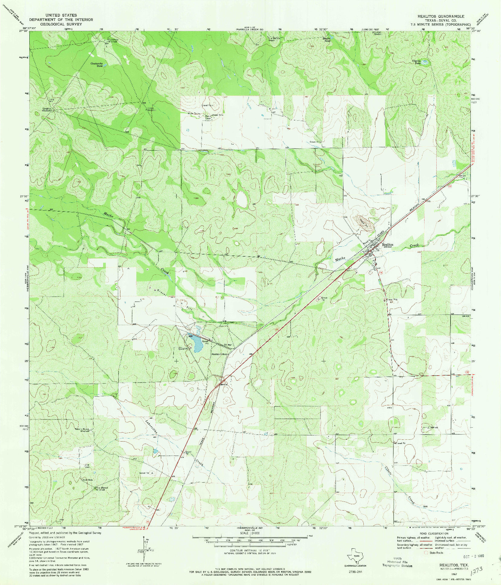USGS 1:24000-SCALE QUADRANGLE FOR REALITOS, TX 1967