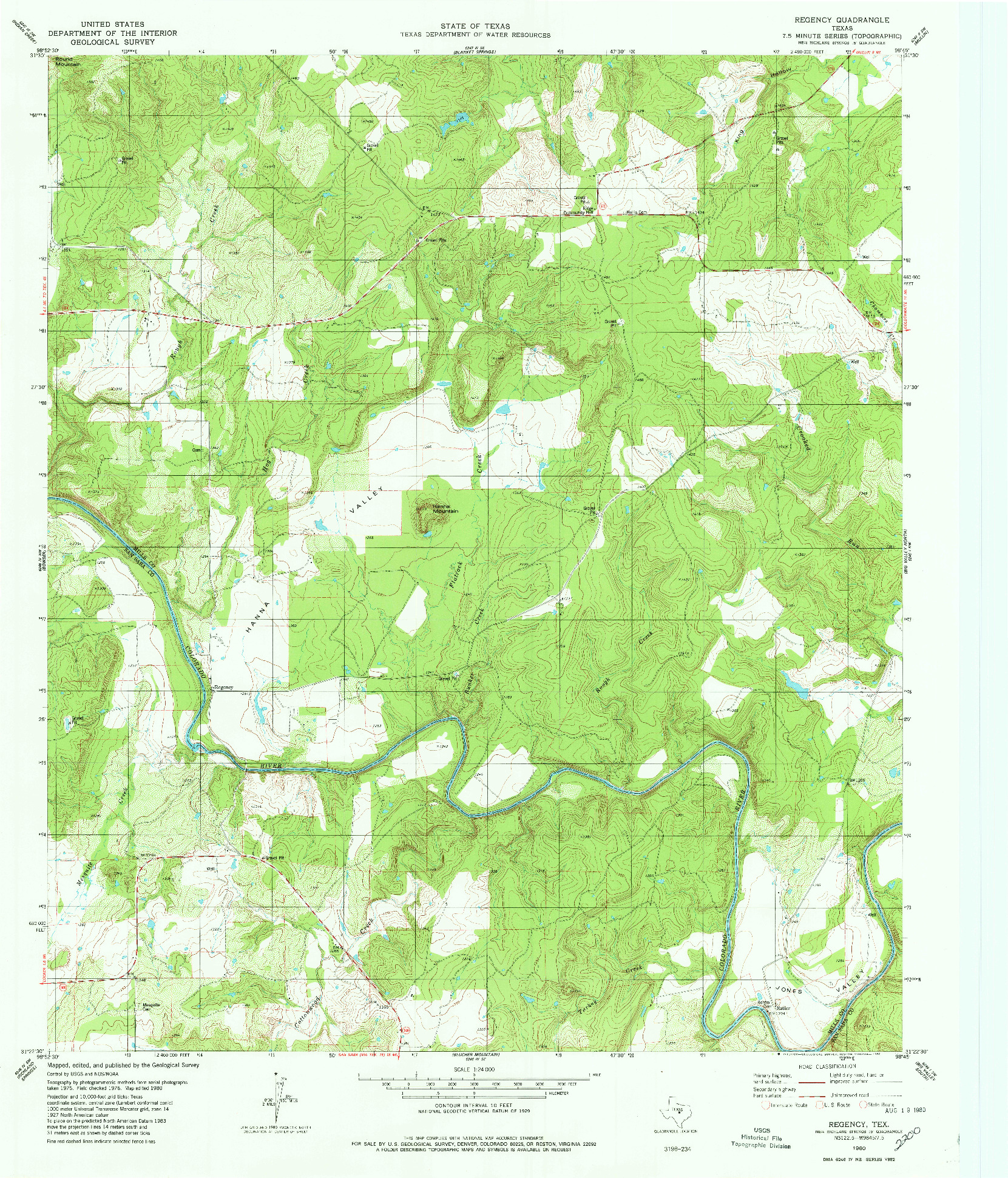 USGS 1:24000-SCALE QUADRANGLE FOR REGENCY, TX 1980