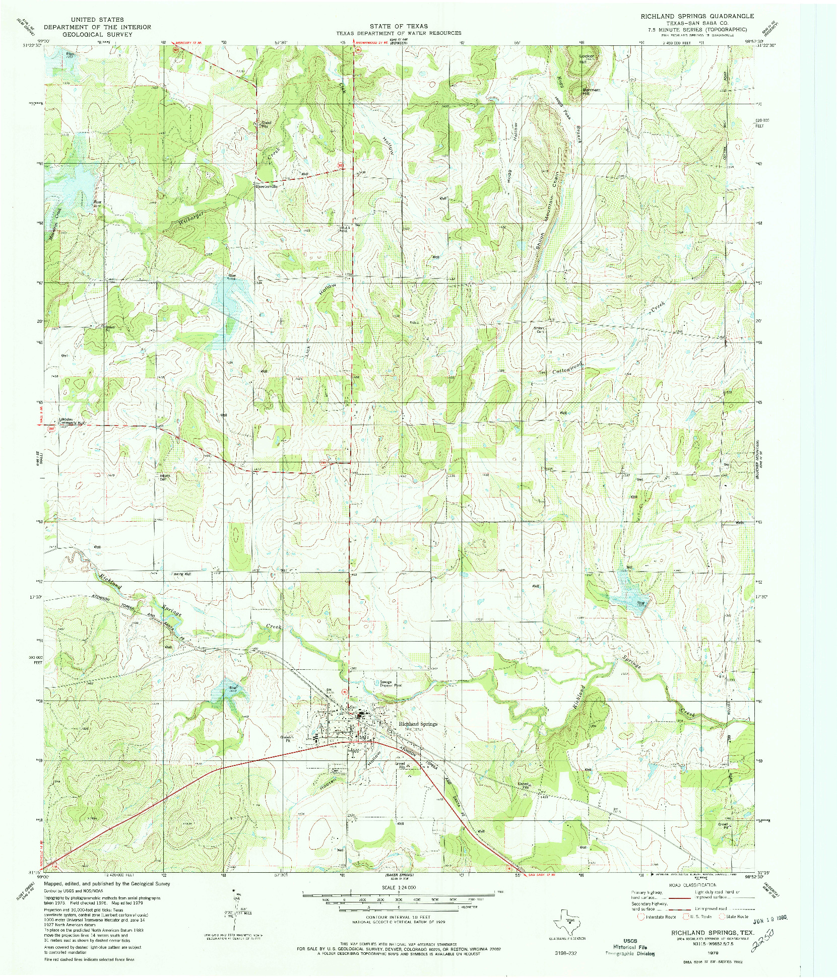 USGS 1:24000-SCALE QUADRANGLE FOR RICHLAND SPRINGS, TX 1979