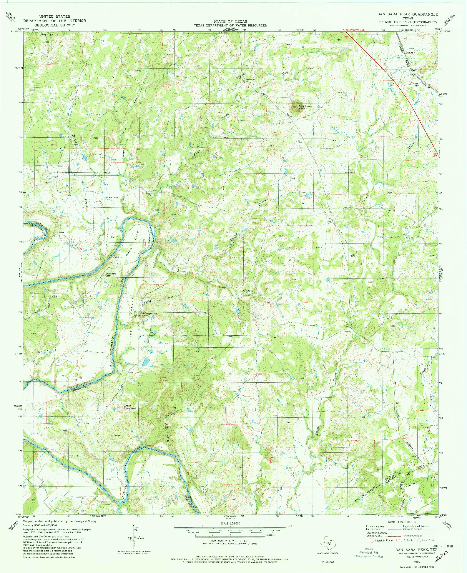 USGS 1:24000-SCALE QUADRANGLE FOR SAN SABA PEAK, TX 1980