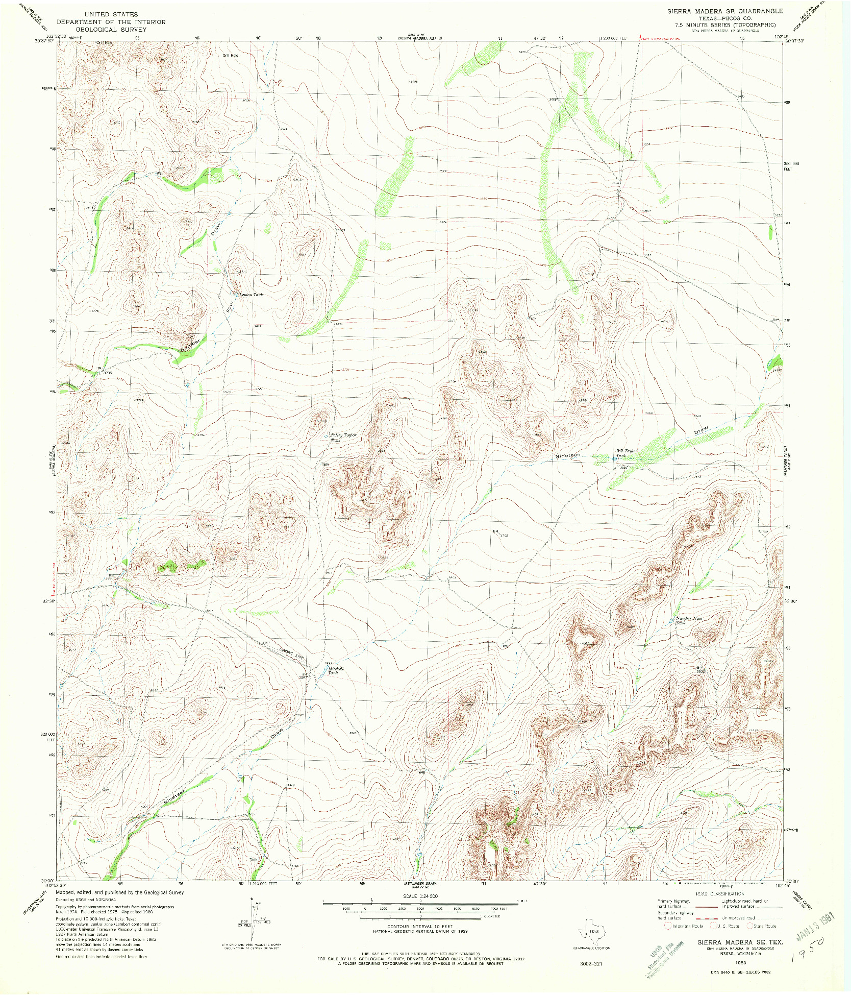 USGS 1:24000-SCALE QUADRANGLE FOR SIERRA MADERA SE, TX 1980