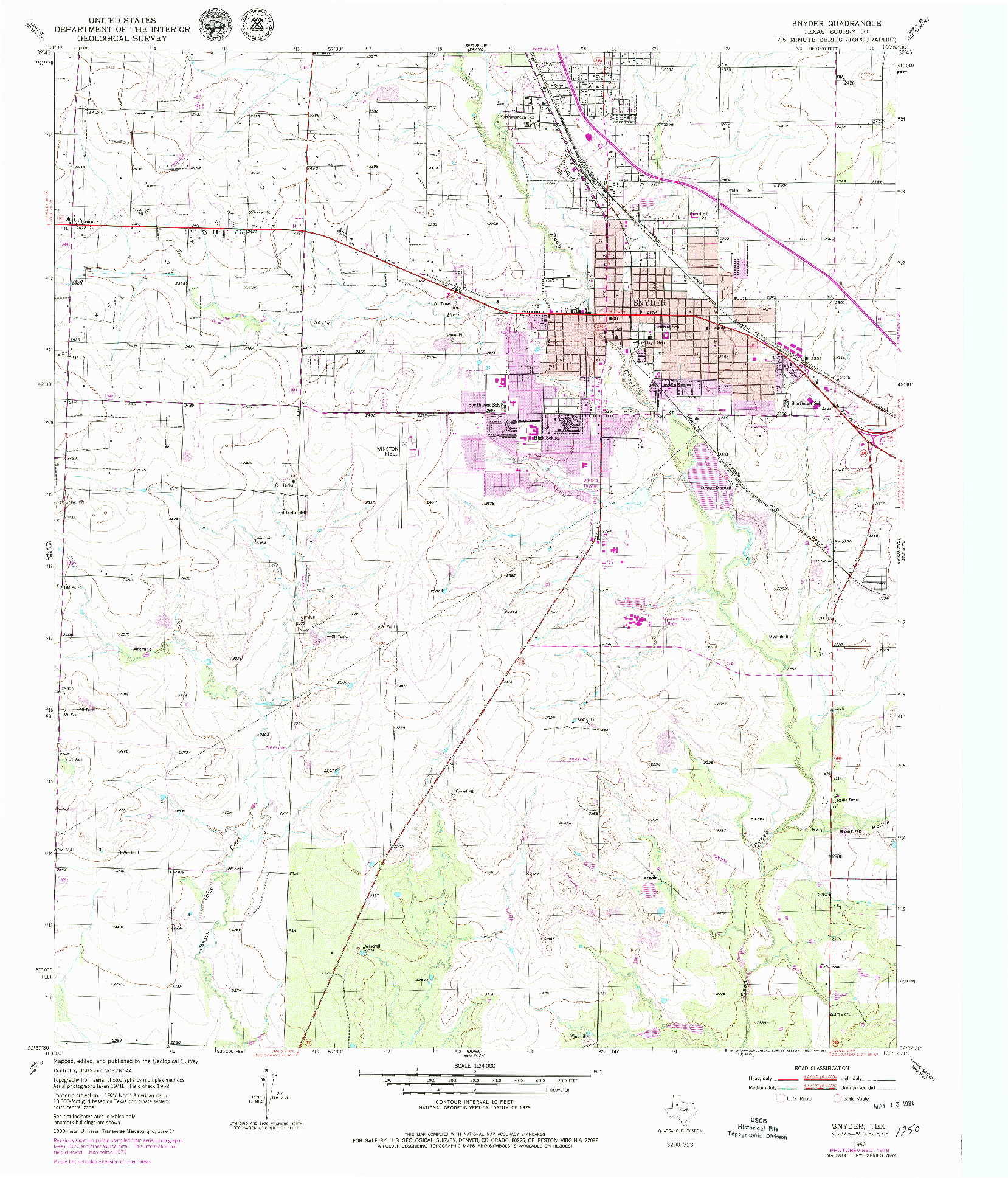 USGS 1:24000-SCALE QUADRANGLE FOR SNYDER, TX 1952