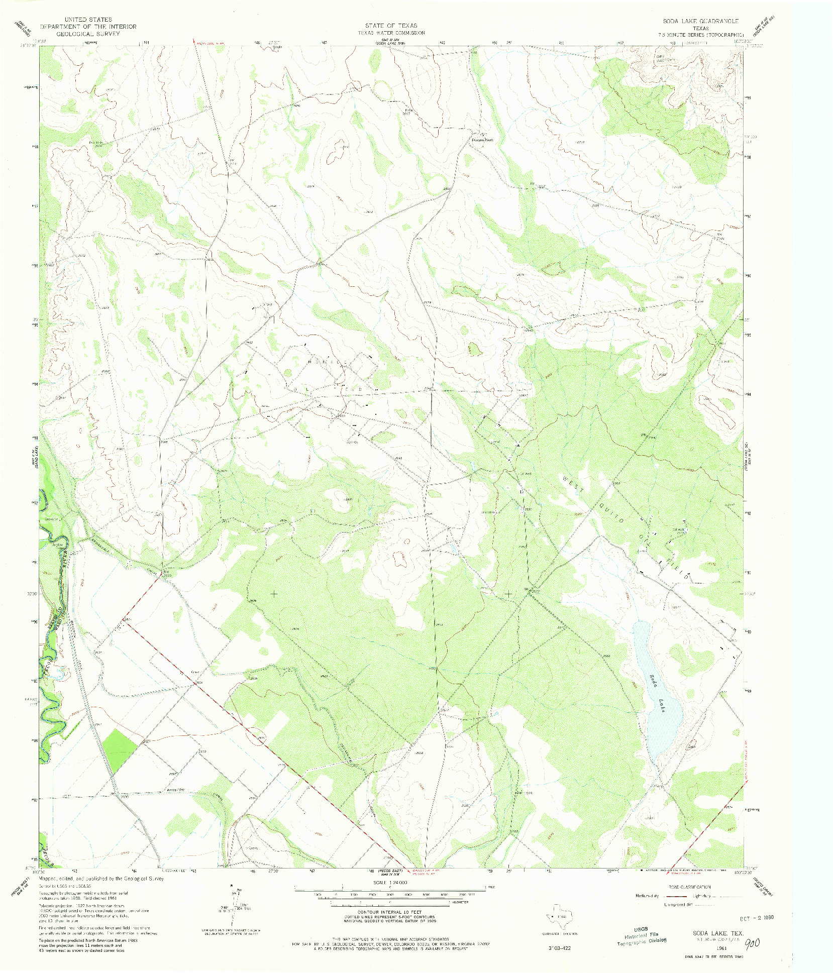USGS 1:24000-SCALE QUADRANGLE FOR SODA LAKE, TX 1961