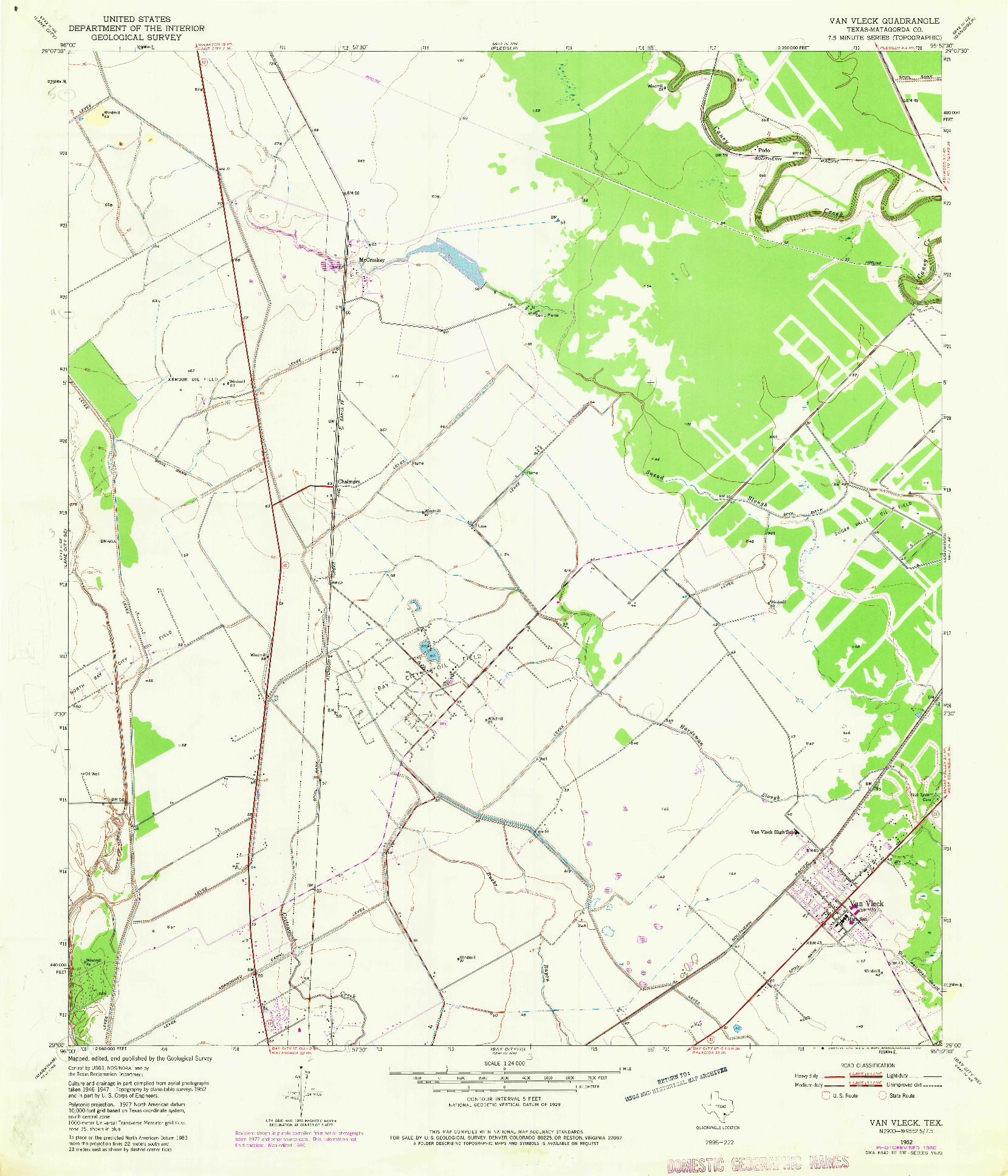 USGS 1:24000-SCALE QUADRANGLE FOR VAN VLECK, TX 1952