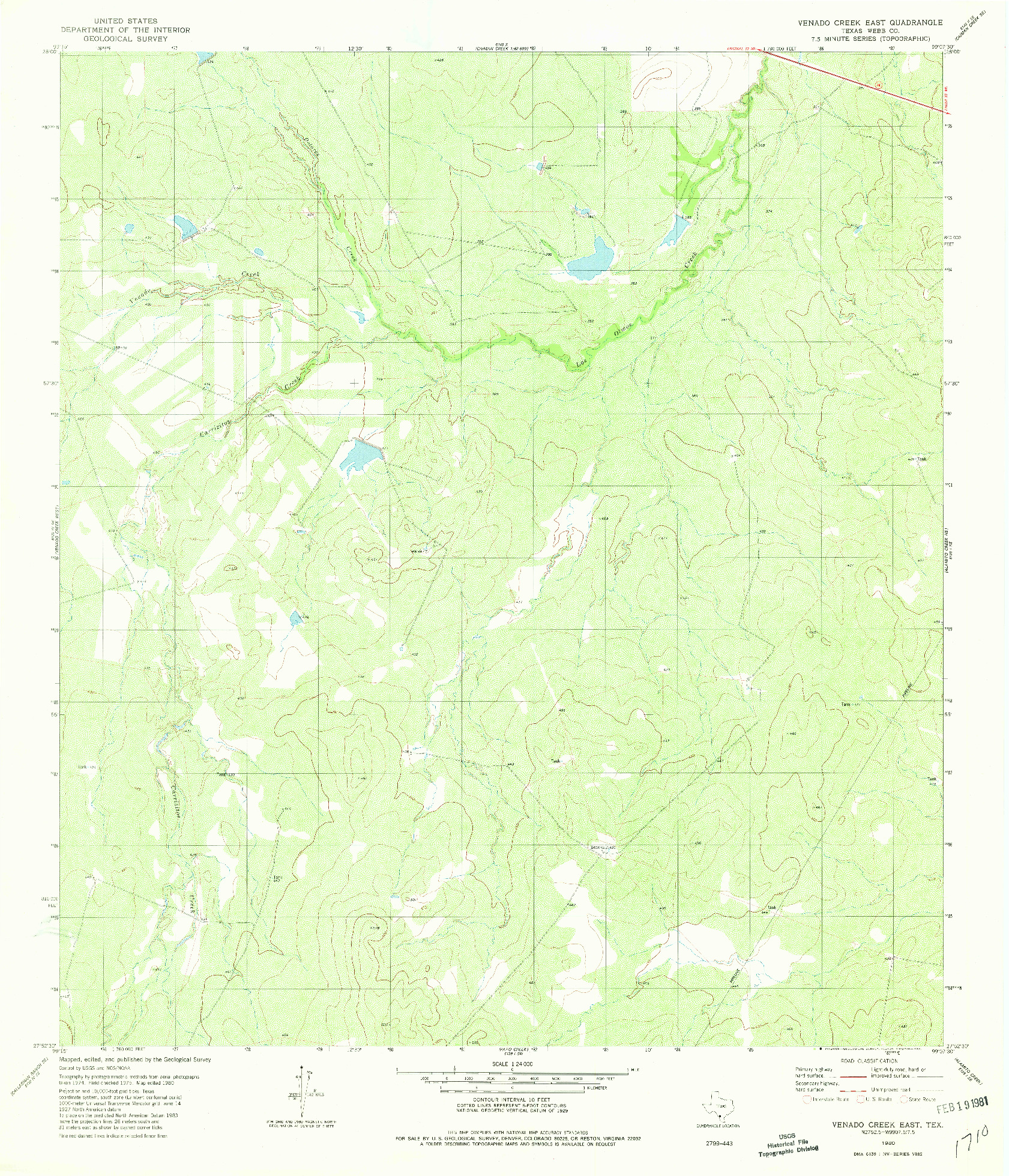 USGS 1:24000-SCALE QUADRANGLE FOR VENADO CREEK EAST, TX 1980