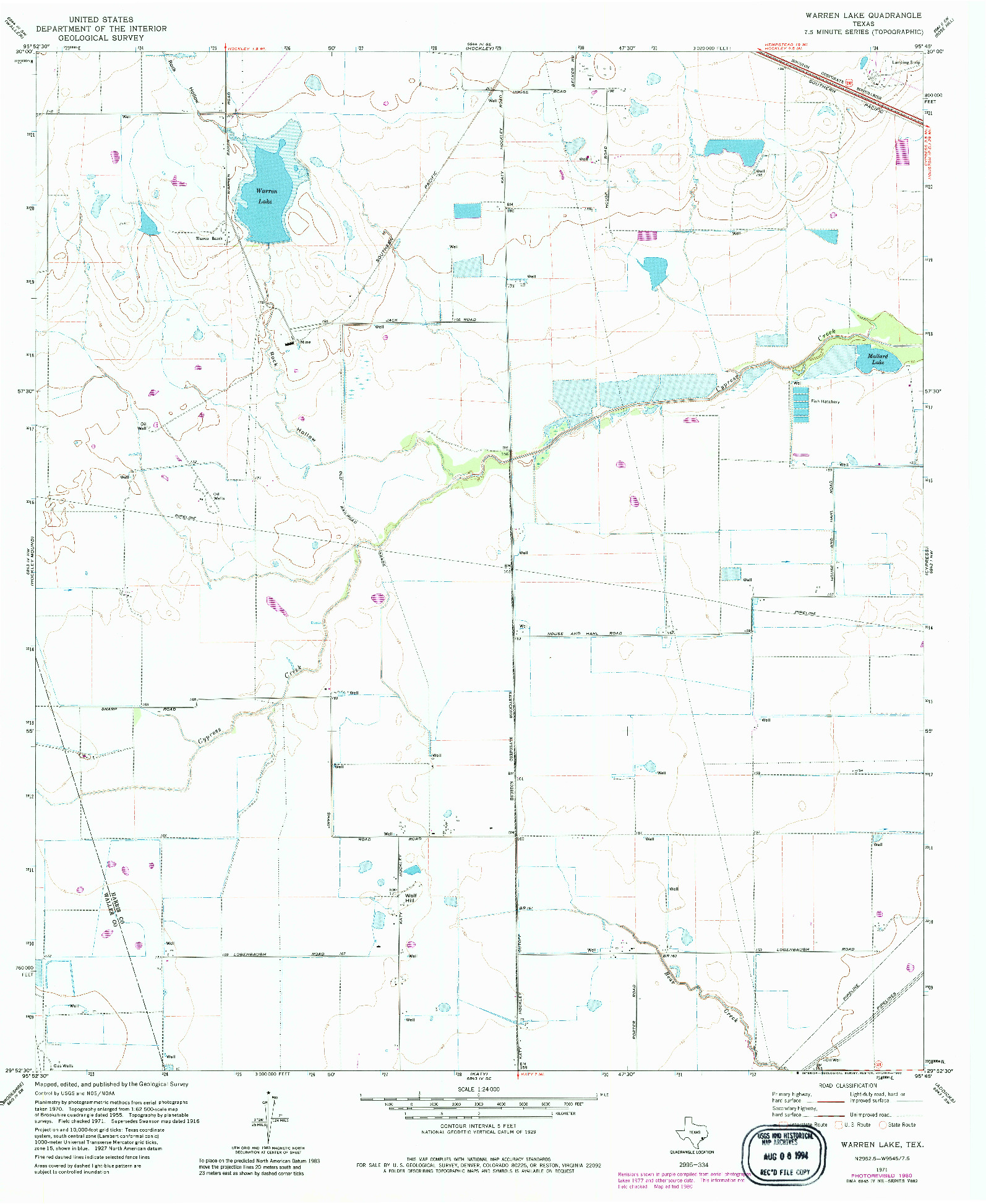 USGS 1:24000-SCALE QUADRANGLE FOR WARREN LAKE, TX 1971